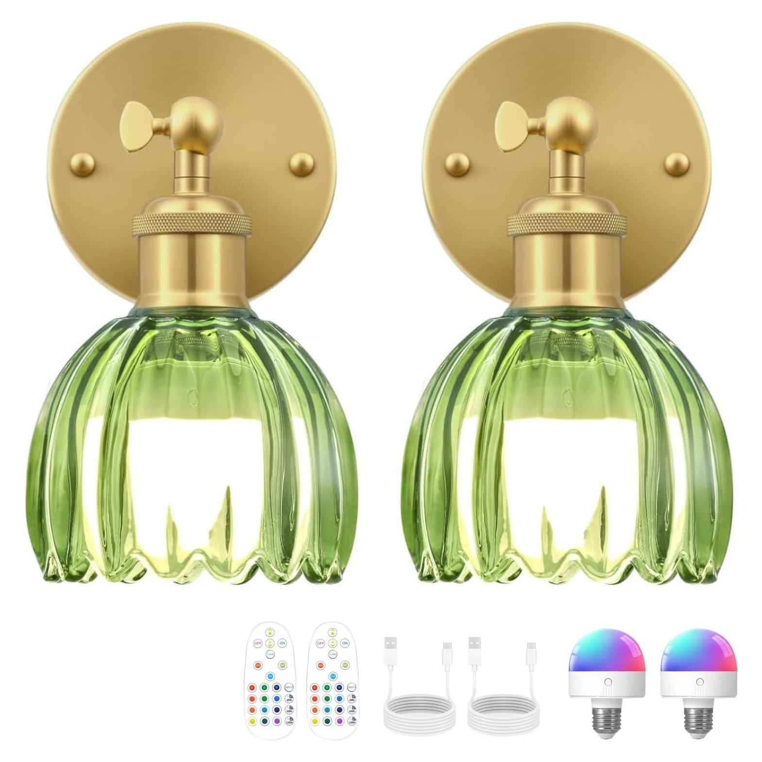 Aplique de Pared Vintage RIDALUX LED Recargable Verde - Juego de 2