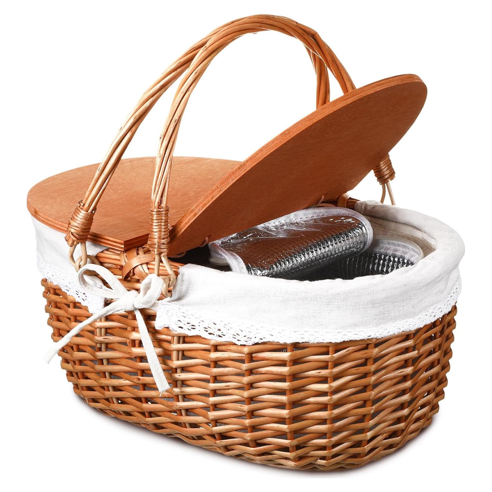 Cesta de Picnic Aislada de Mimbre DoubleFill 38x29x33cm Blanca