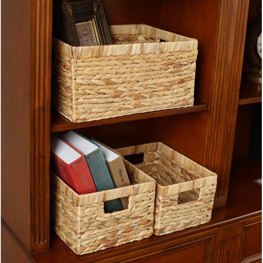 Cesta de Almacenamiento Rectangular KINGWILLOW Grande Juncos Naturales