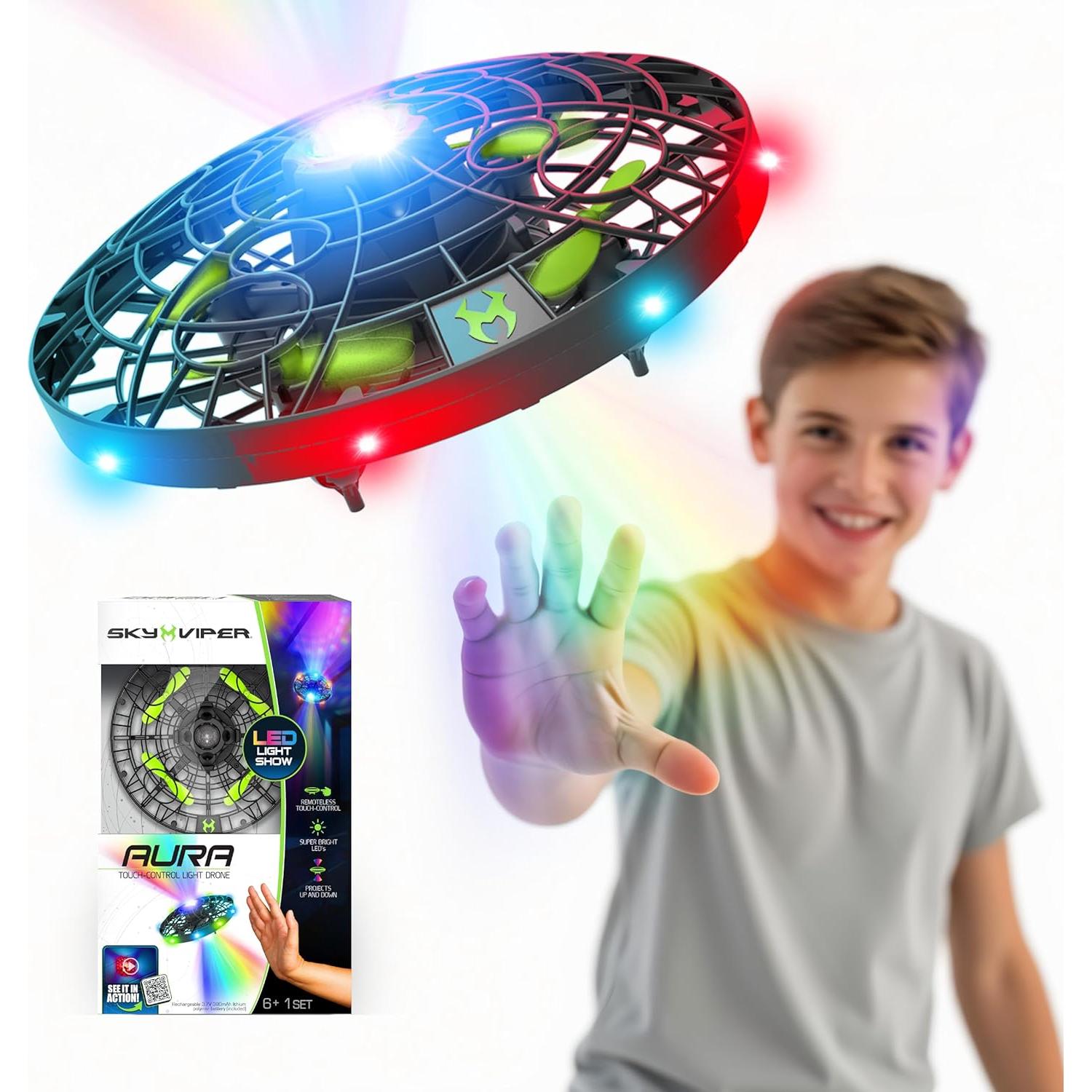 Drone Ligero Sky Viper Aura con Control Táctil y LEDs