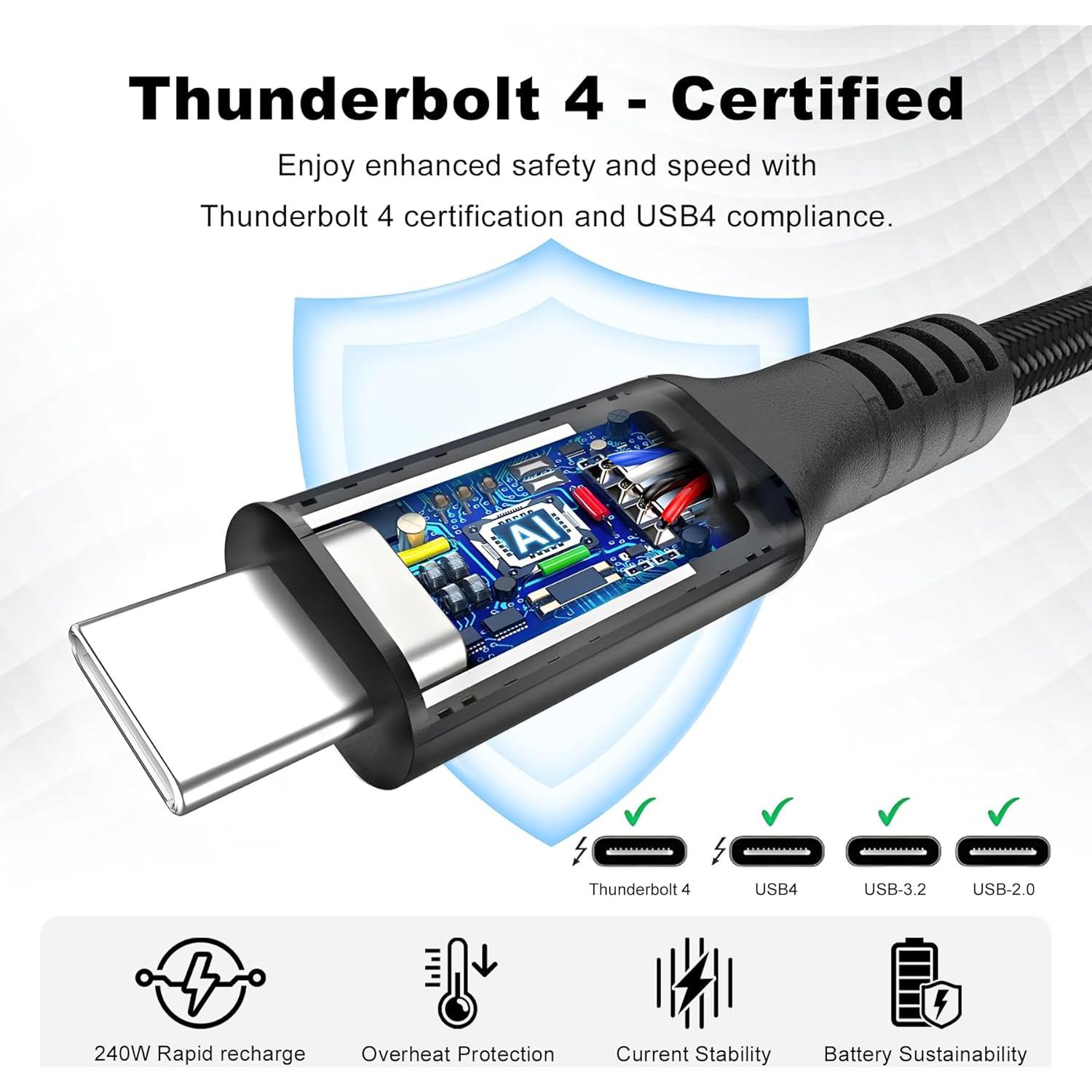 Cable Thunderbolt 4 HYairspy 1m 40Gbps USB-C 240W Carga Rápida