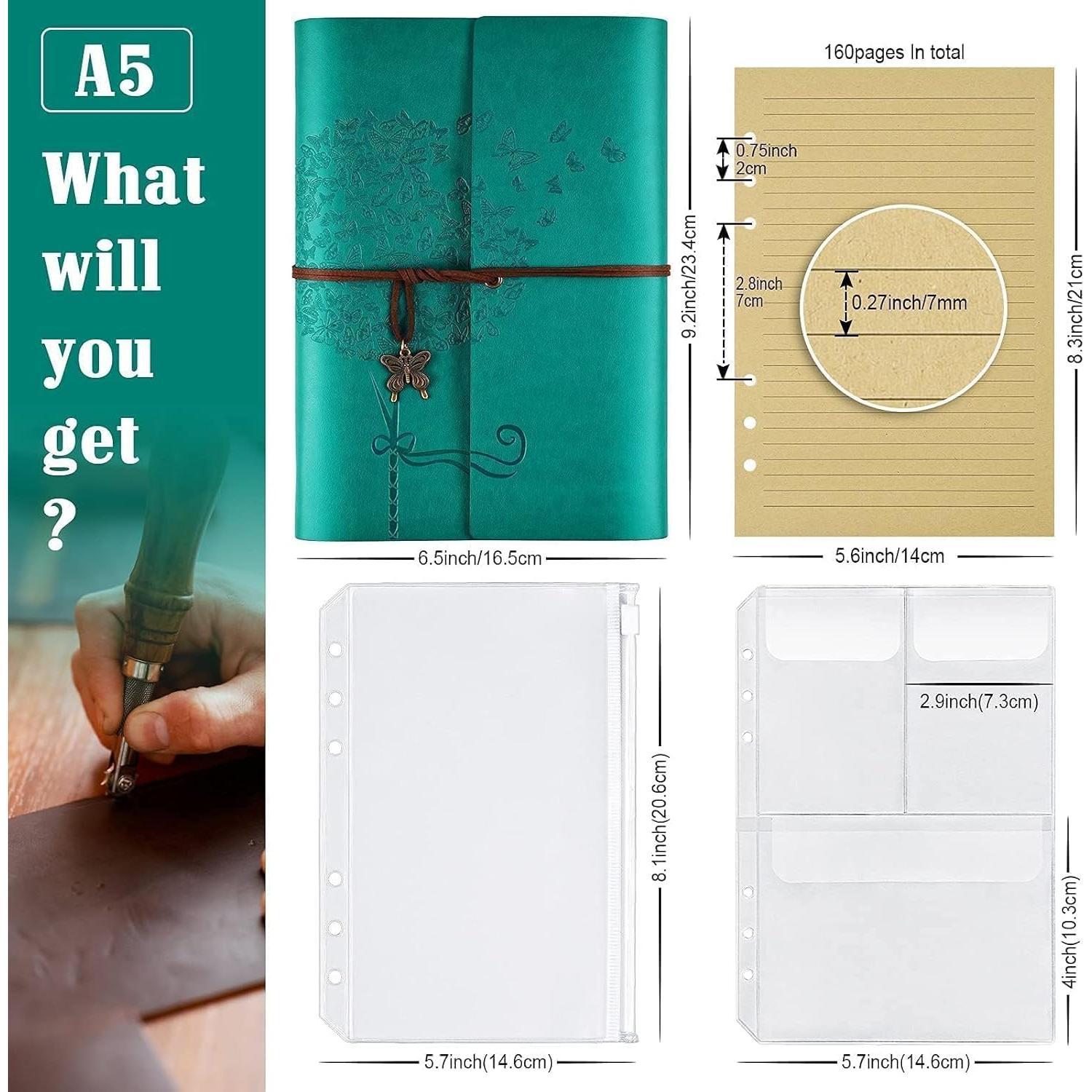 Cuaderno de Piel OMEYA A5 Azul Recargable con Bolsillos