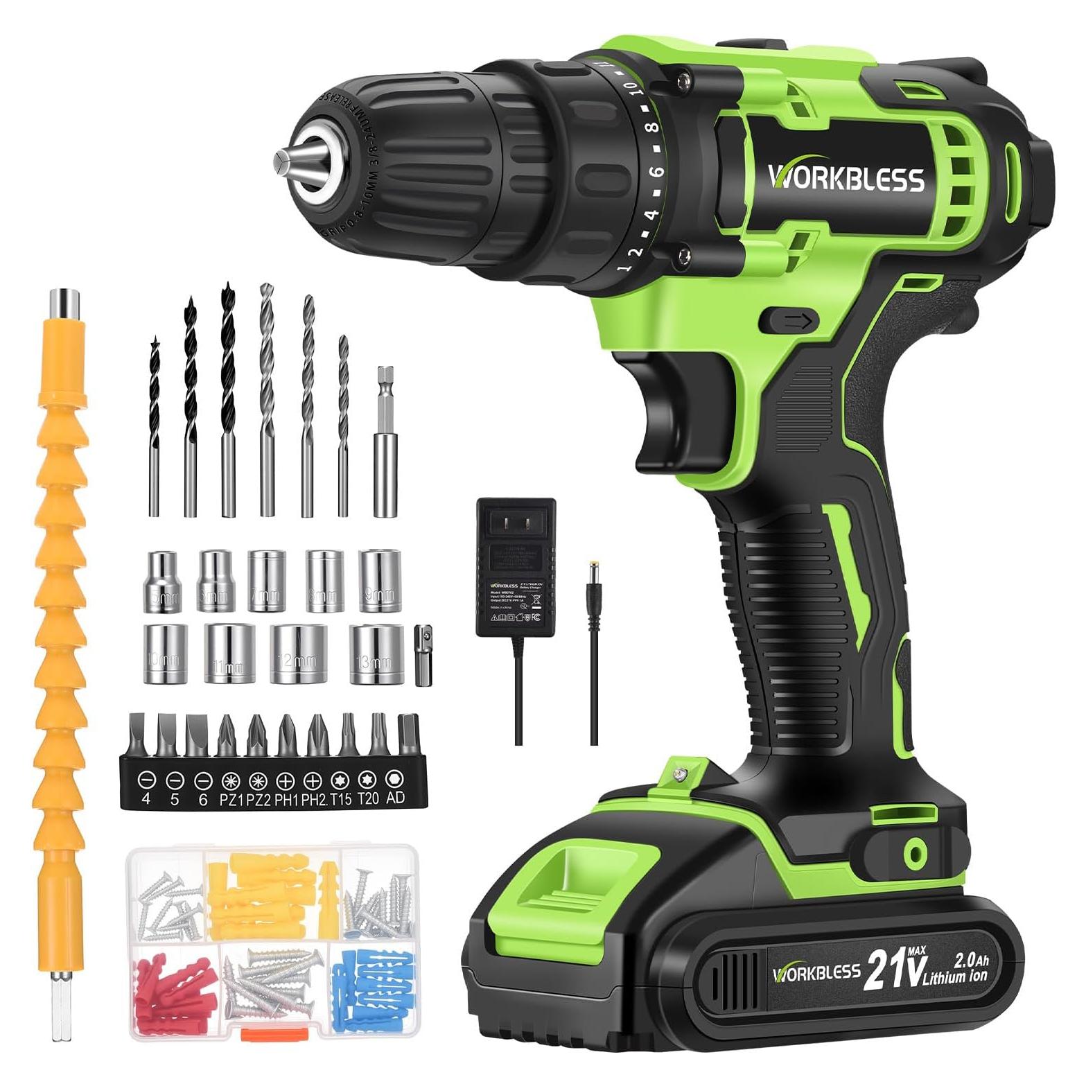 Taladro Inalámbrico WORKBLESS 21V con Batería y Accesorios