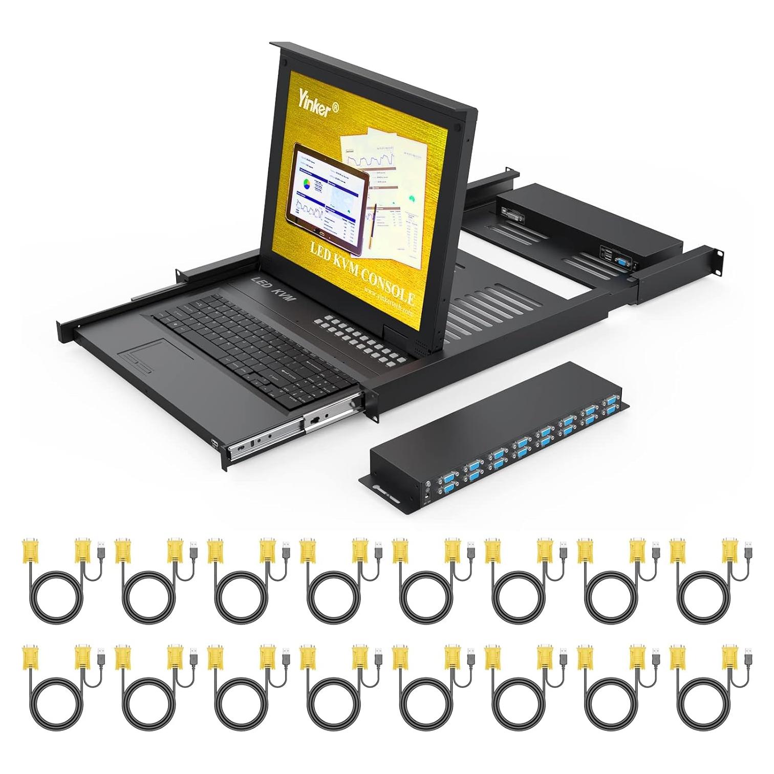 Conmutador KVM VGA 16 Puertos Yinker con Monitor LCD 17''
