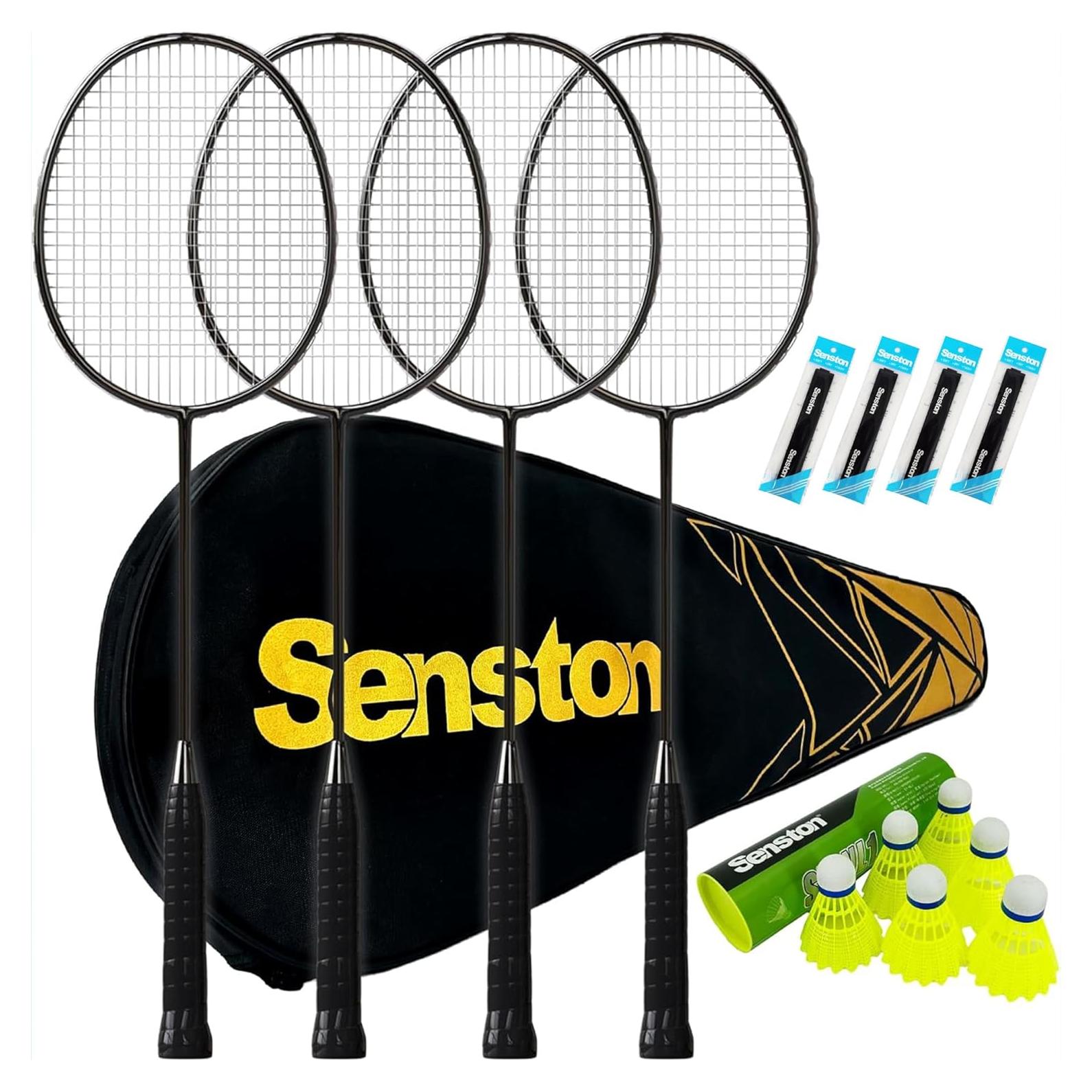 Conjunto de 4 Raquetas de Bádminton Senston YP-1100 - Fibra de Carbono, 6 Volantes, Bolsa
