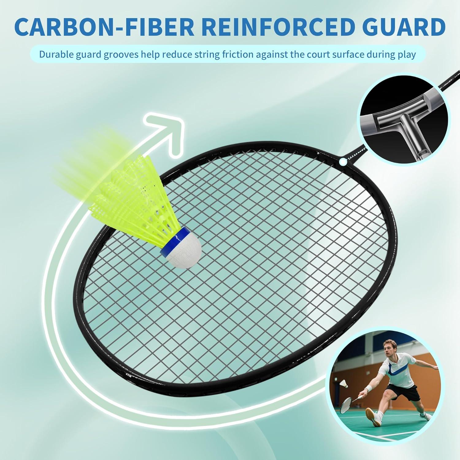 Conjunto de 4 Raquetas de Bádminton Senston YP-1100 - Fibra de Carbono, 6 Volantes, Bolsa