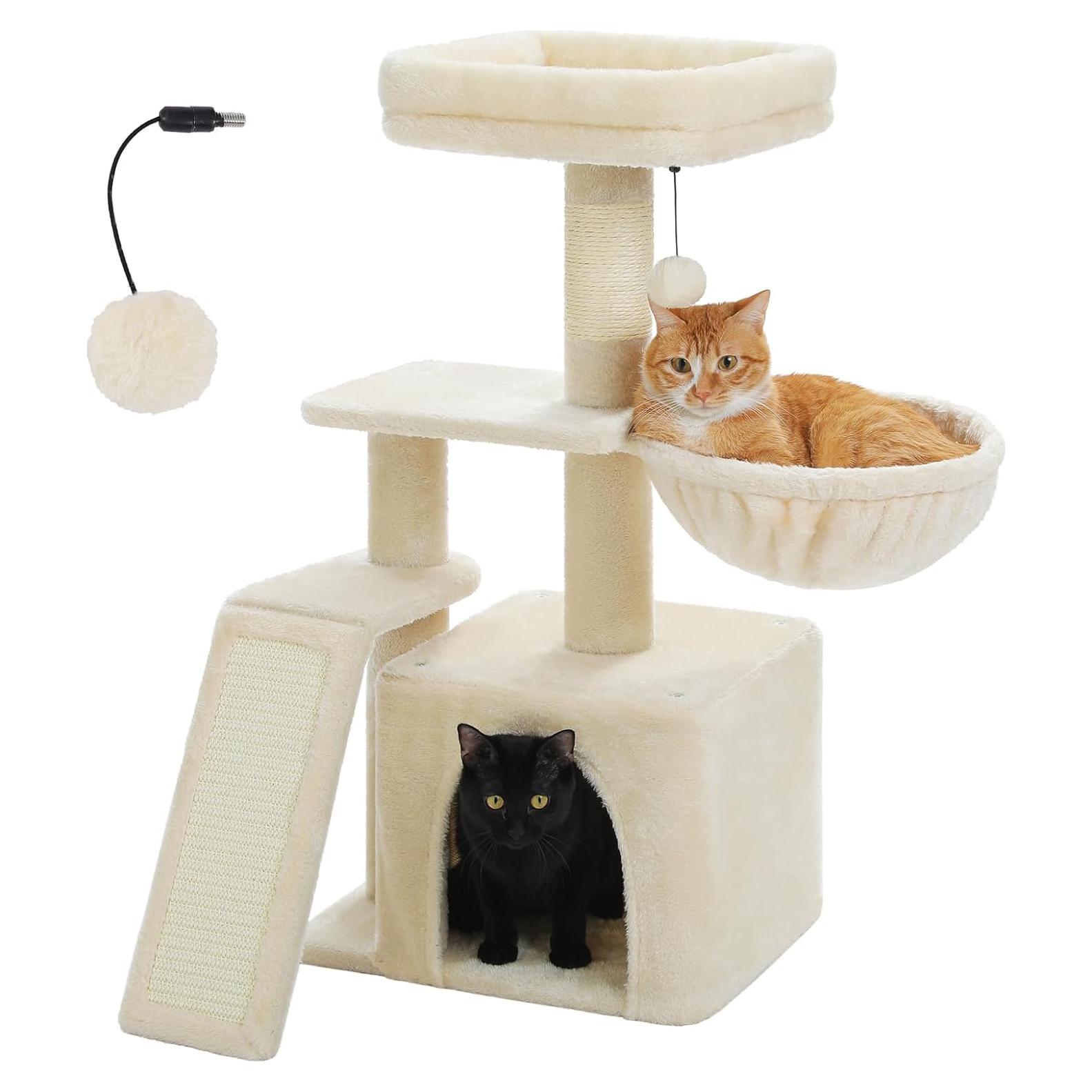 Árbol para Gatos PETEPELA 81 cm con Rascador y Hamaca Beige