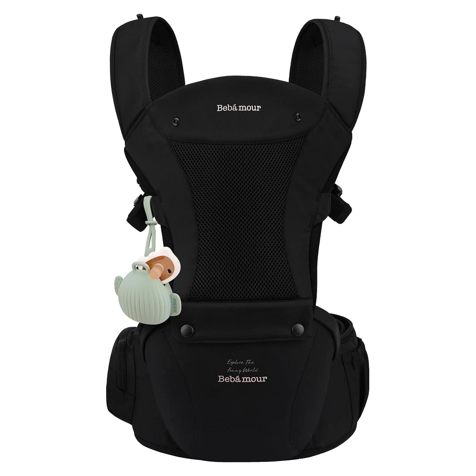 Portabebés Bebamour Negro 0-36 meses, Malla Transpirable, 6 Posiciones