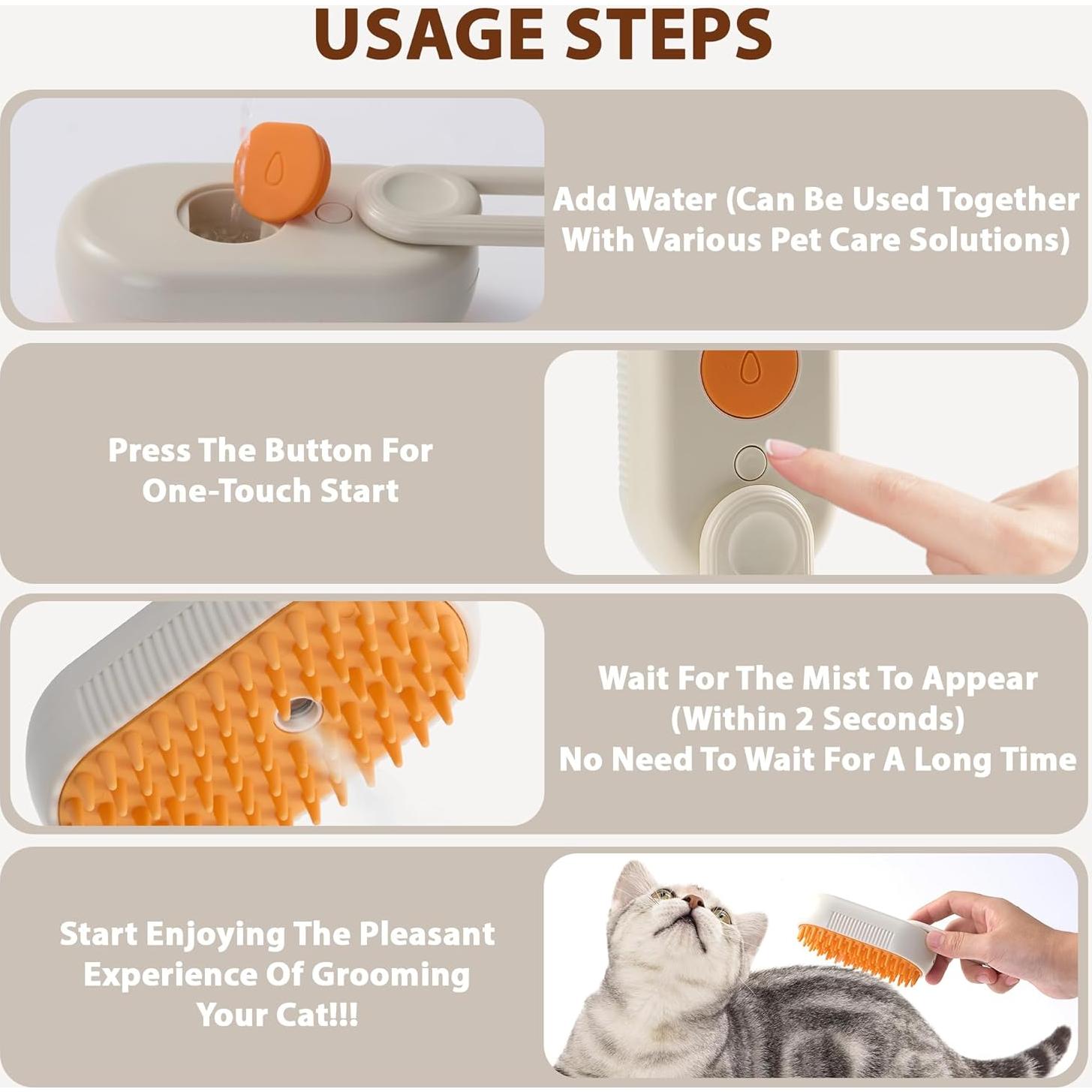 Cepillo de Vapor para Gatos Baytion 4 en 1 Crema