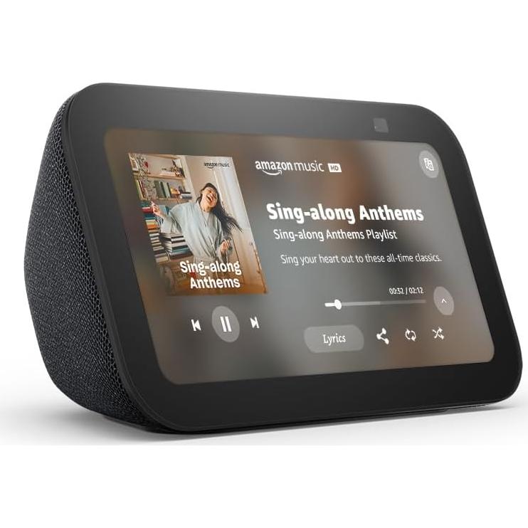 Like-New Amazon Echo Show 5 (newest model), Smart display with 2x the bass and clearer sound, Charcoal