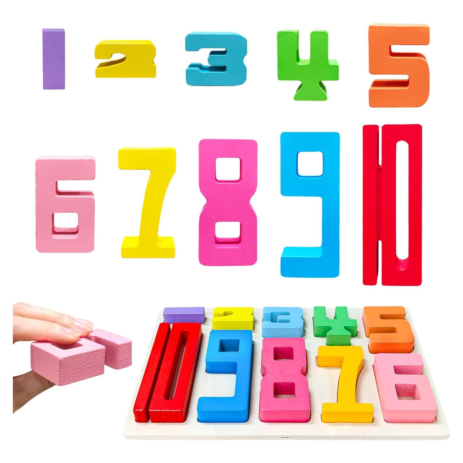 10 Piezas Bloques de Construcción de Números de Madera Montessori