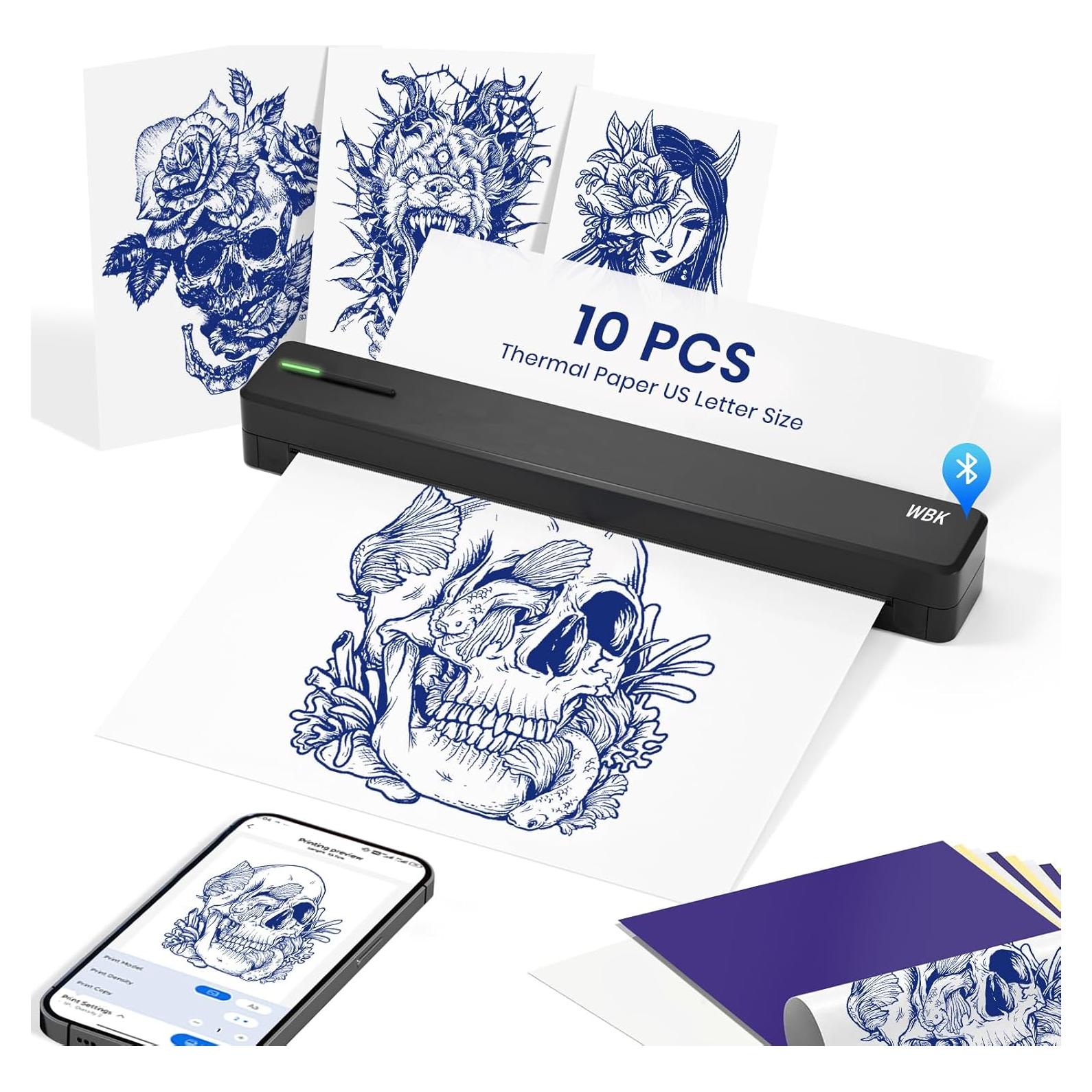 Impresora de Plantillas de Tatuaje WBK Portátil Inalámbrica 0.5kg