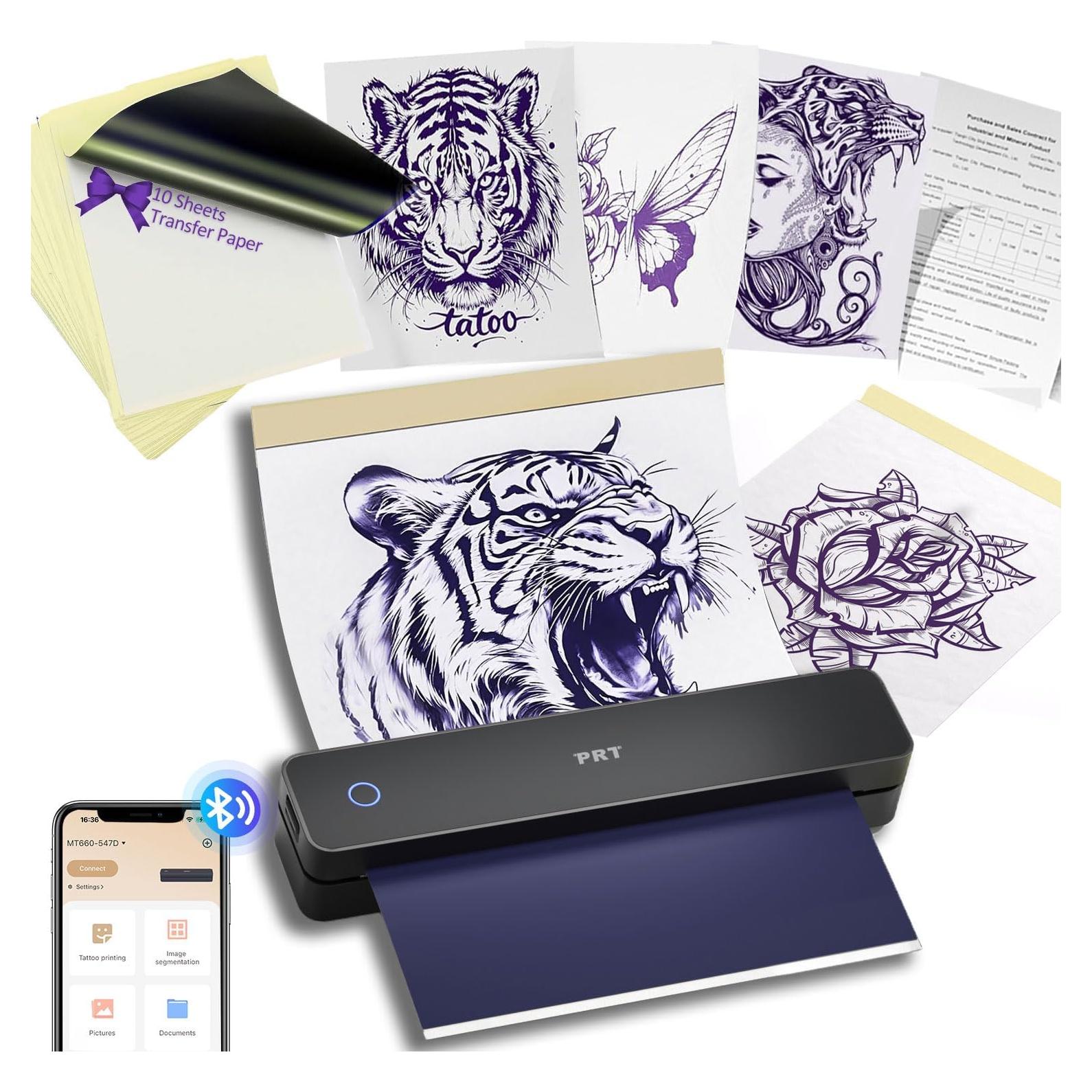 MT660 Tattoo Stencil Printer with 10pcs Transfer Paper, Wireless Thermal Tattoo Transfer Printer, Bluetooth Portable Tattoo Machine for Beginners, iOS, Android, Laptop for Car, Office, Home, Black