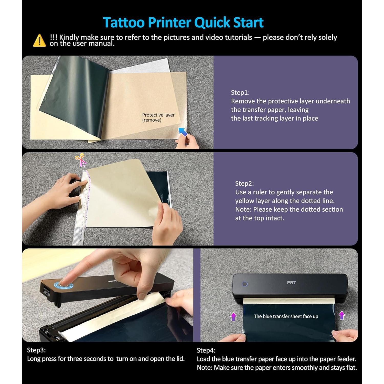 MT660 Tattoo Stencil Printer with 10pcs Transfer Paper, Wireless Thermal Tattoo Transfer Printer, Bluetooth Portable Tattoo Machine for Beginners, iOS, Android, Laptop for Car, Office, Home, Black