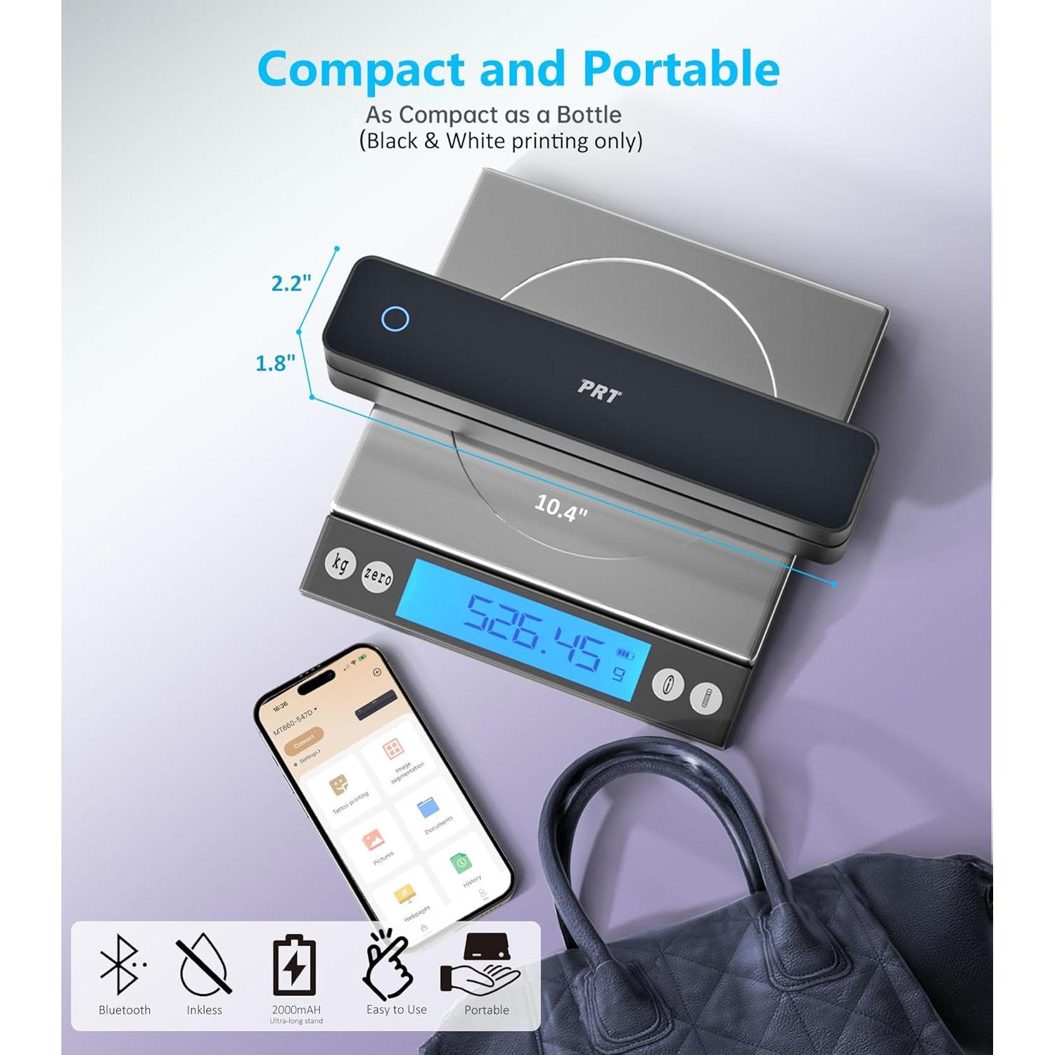 MT660 Tattoo Stencil Printer with 10pcs Transfer Paper, Wireless Thermal Tattoo Transfer Printer, Bluetooth Portable Tattoo Machine for Beginners, iOS, Android, Laptop for Car, Office, Home, Black