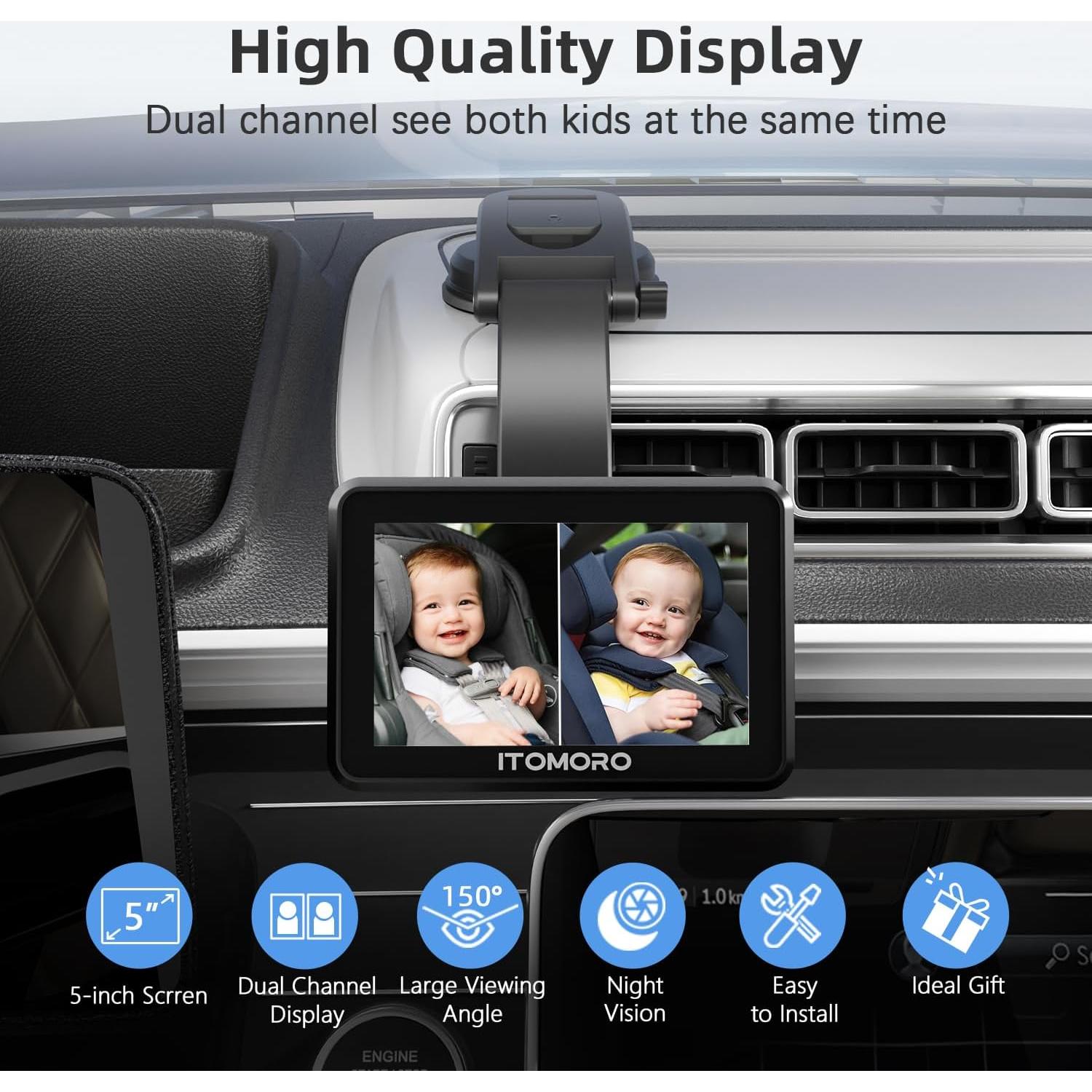 Cámara de Auto para Bebés Itomoro HD 1080P con Pantalla 5"