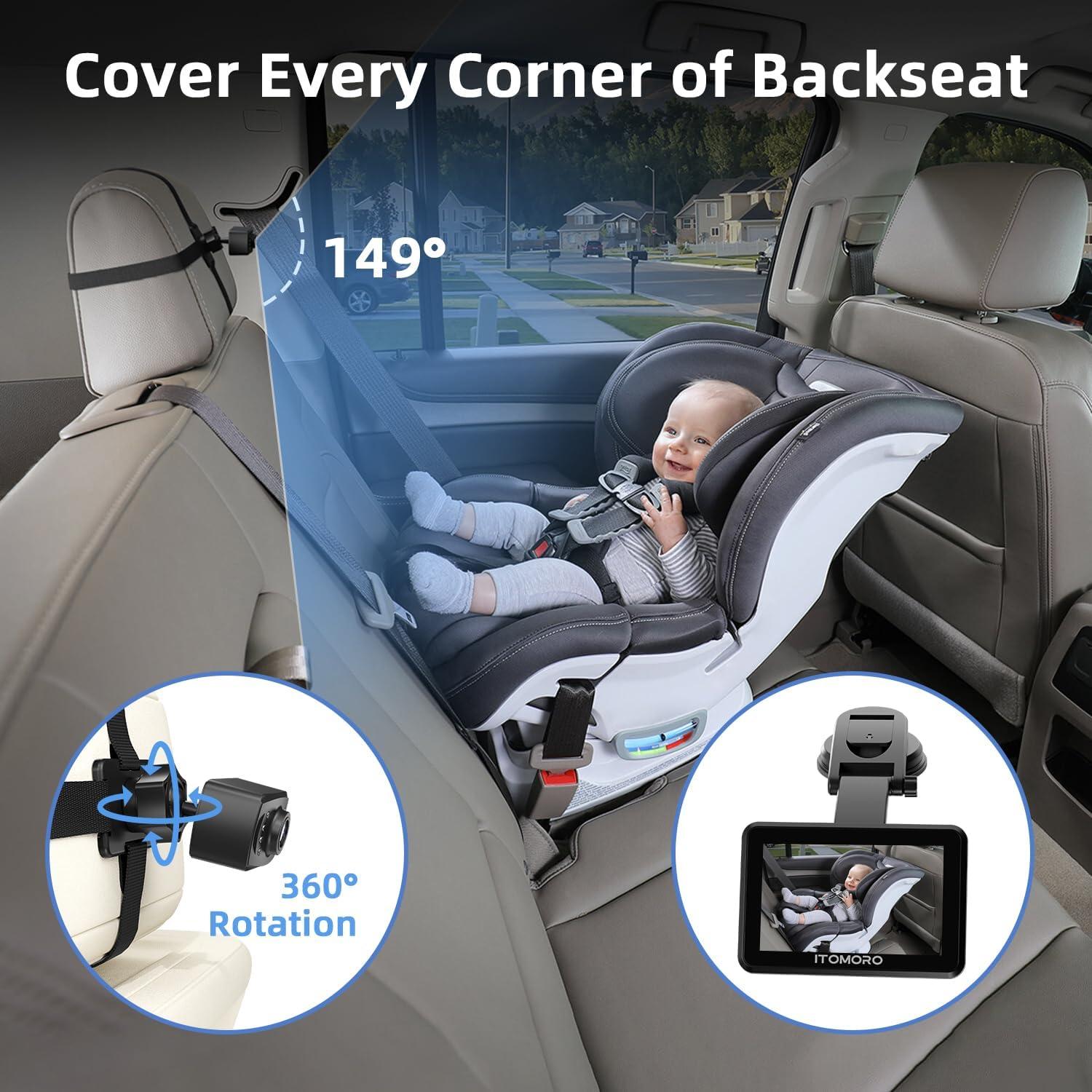 Cámara de Auto para Bebés Itomoro HD 1080P con Pantalla 5"