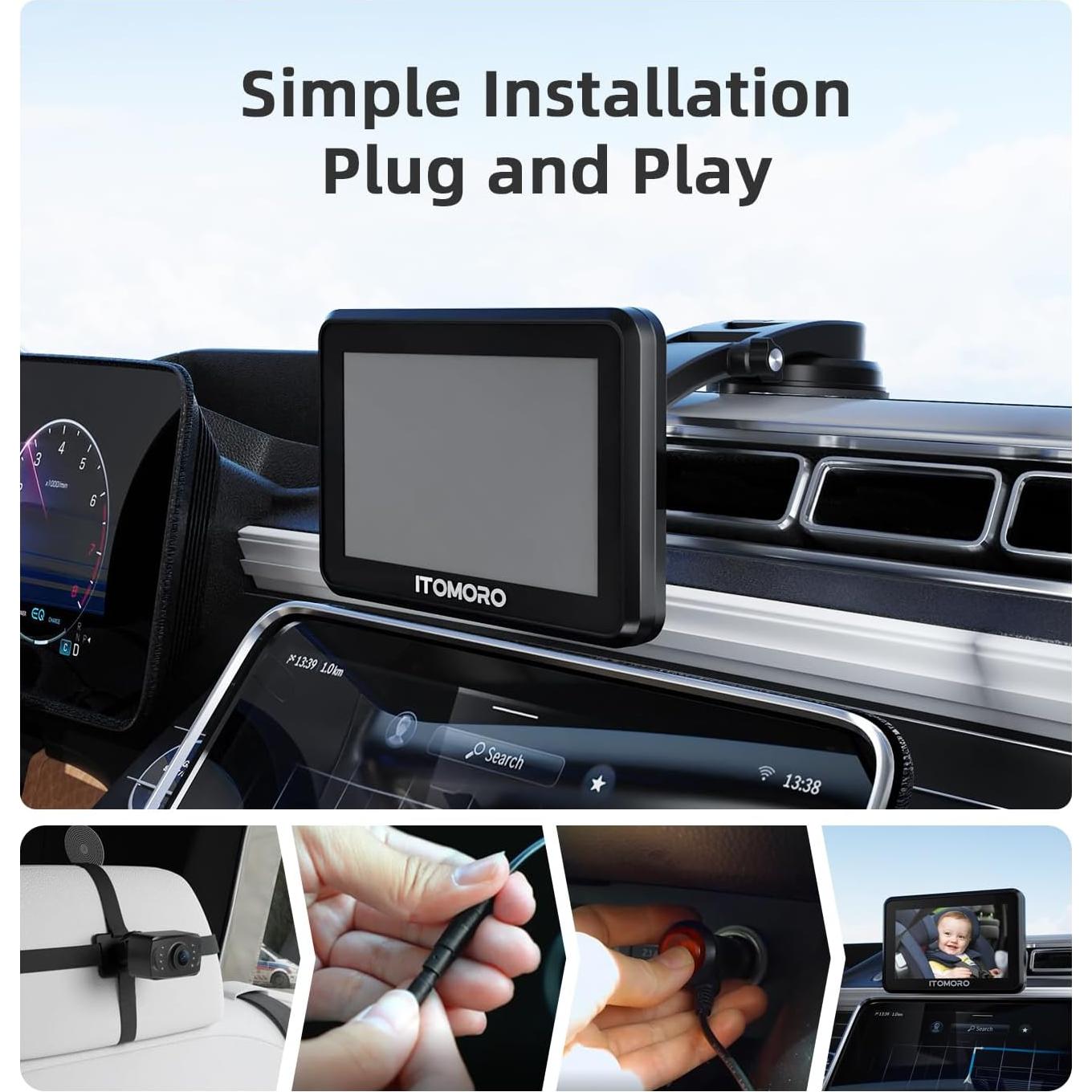 Cámara de Auto para Bebés Itomoro HD 1080P con Pantalla 5"