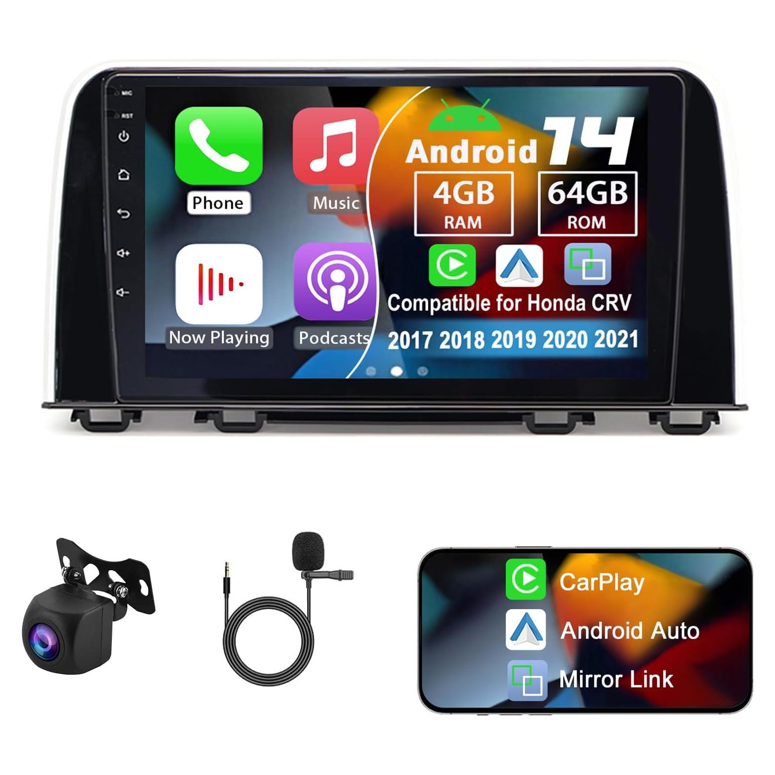 Radio Doble Din Slakerbe Android 14 9" GPS Carplay Honda CRV 2017-2021