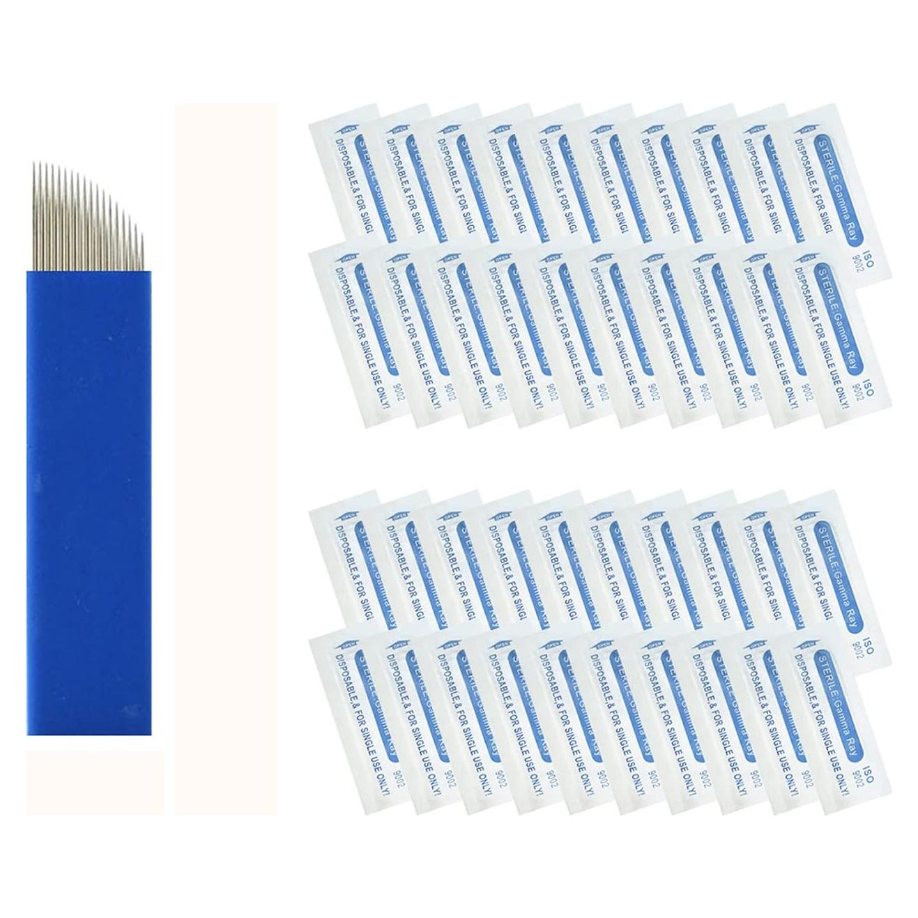 50 Agujas Microblading Pinkiou 18 Pin Acero Inoxidable