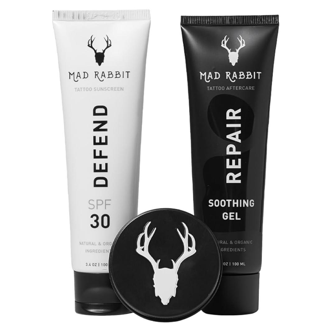 Kit de Cuidado de Tatuajes Mad Rabbit - 3 Piezas Gel, Balsamo y SPF 30