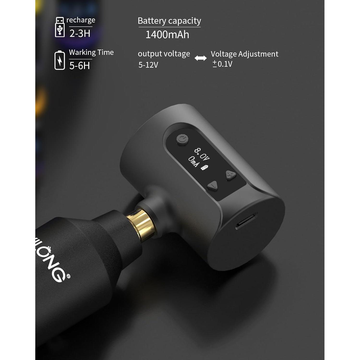 Kit de Tatuaje Inalámbrico YILONG con Batería 1400 mAh y Agujas