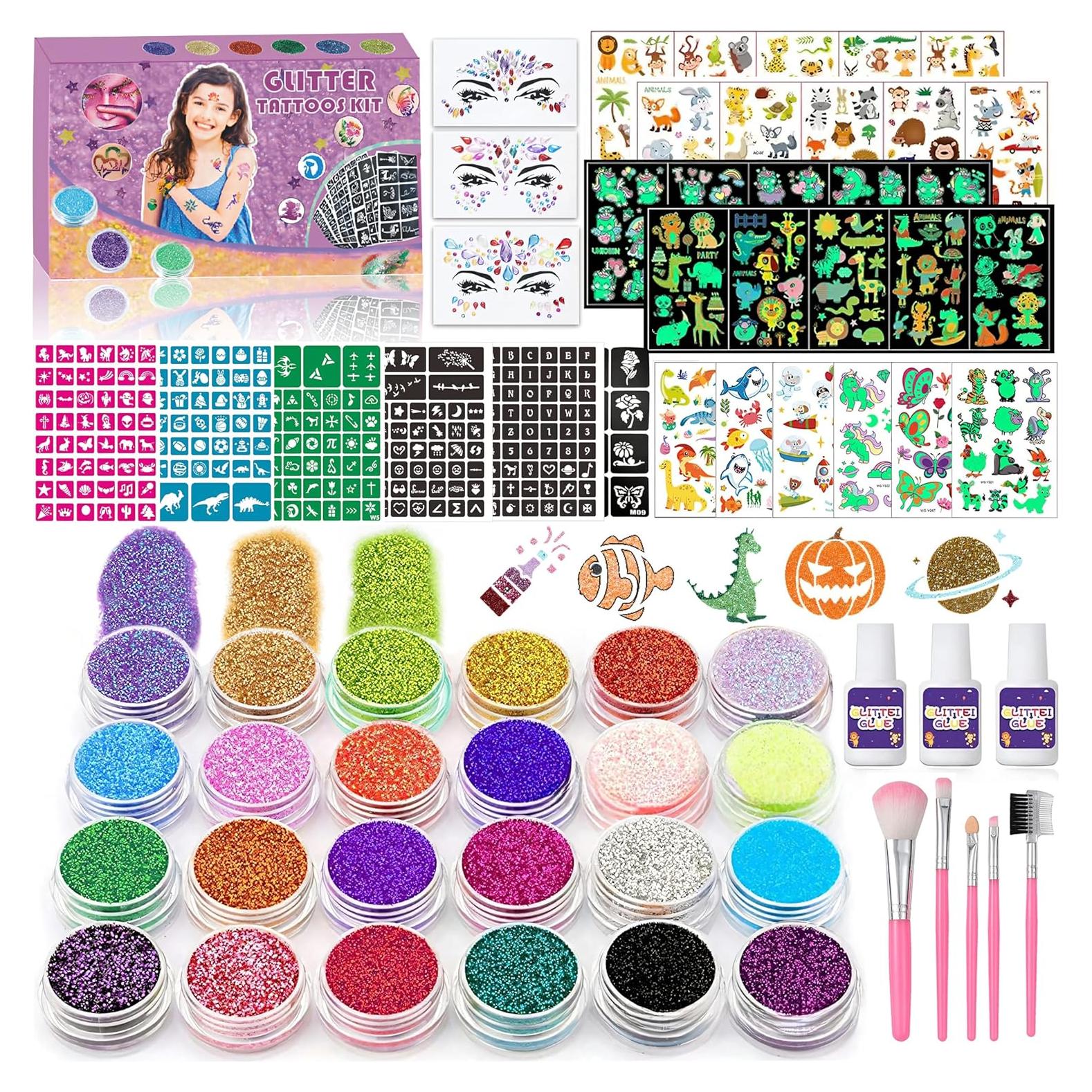 Kit de Tatuajes Temporales TEUVO para Niños - 24 Colores y 232 Plantillas