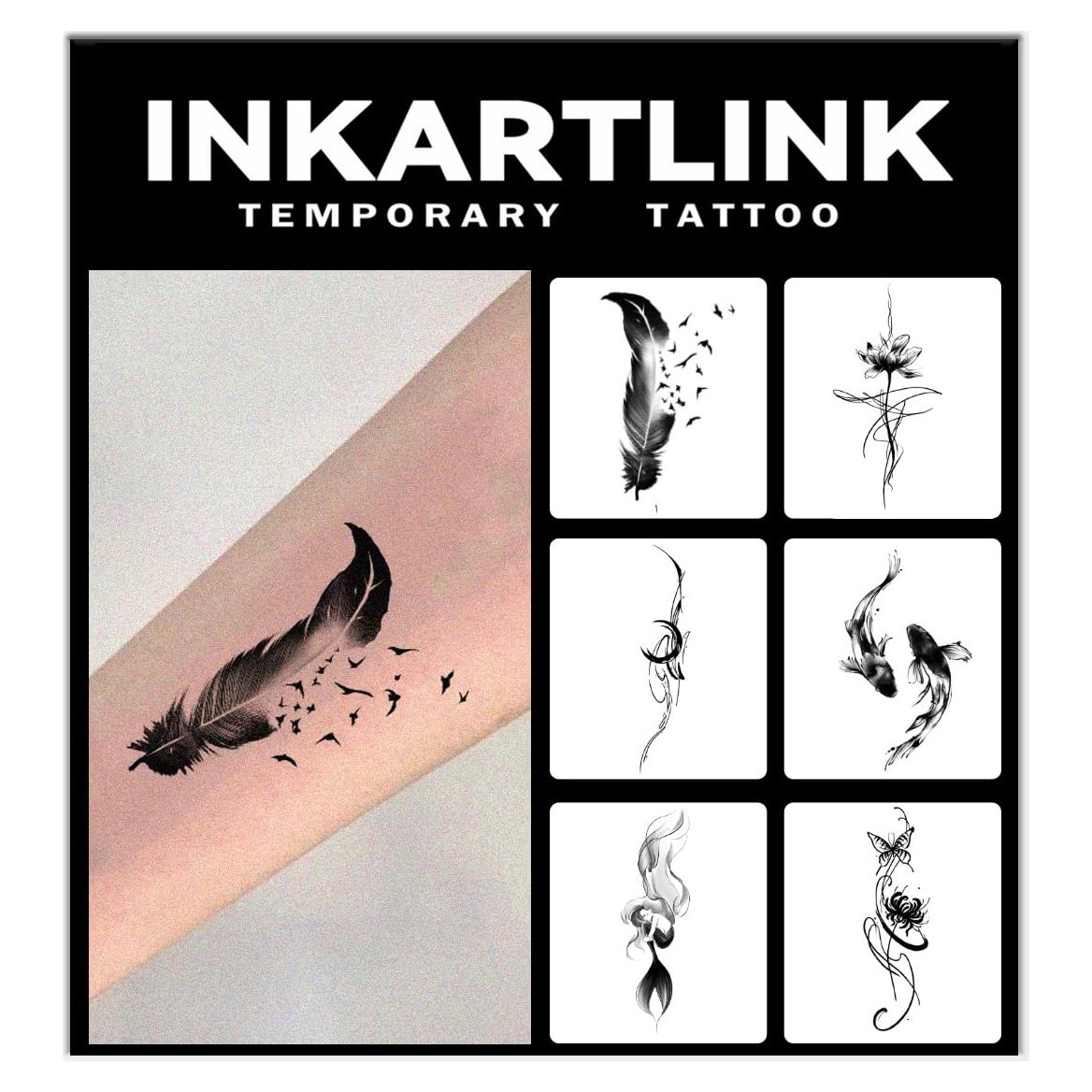 Tatuajes Temporales INKARTLINK Pluma 6 Hojas Semi-Permanente