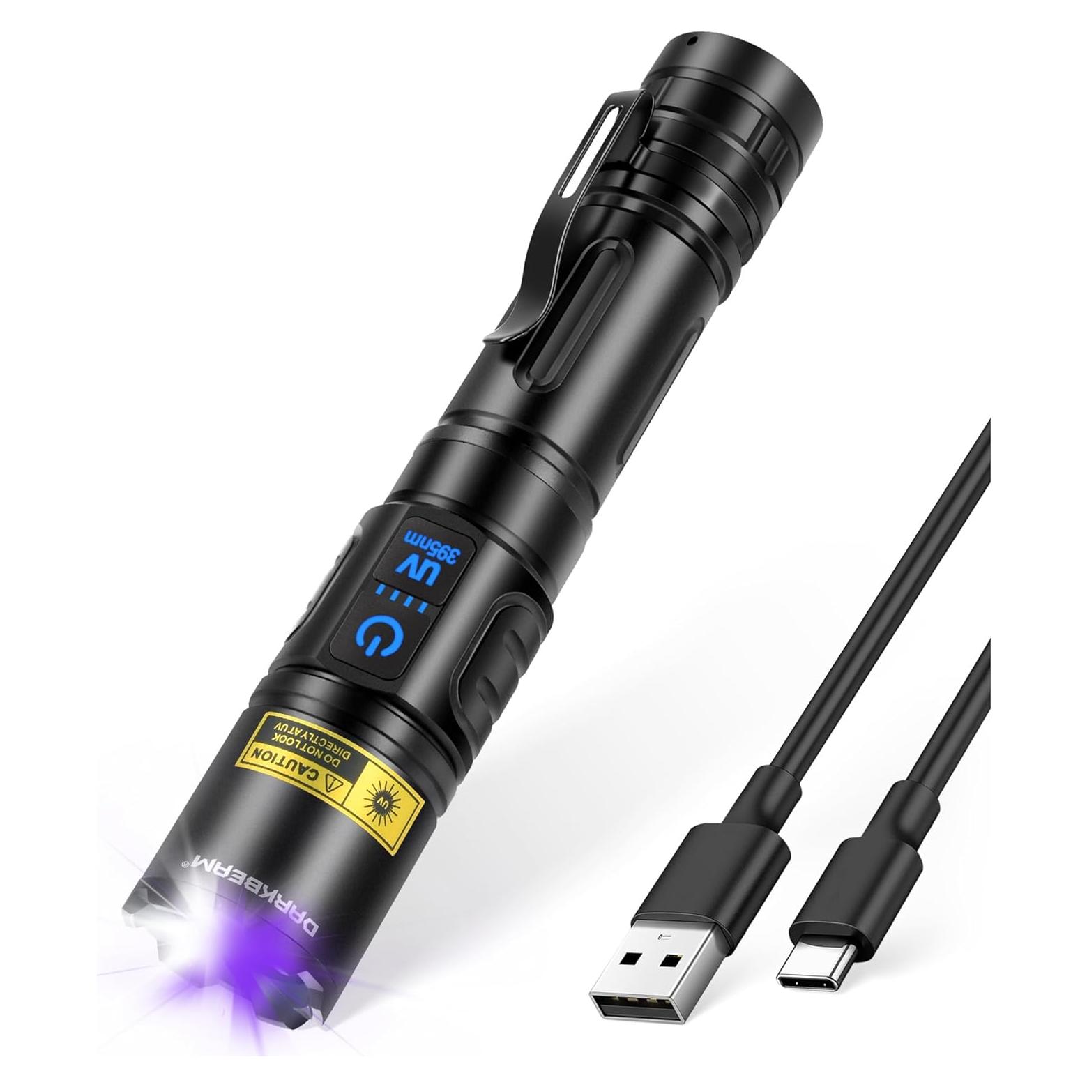 Linterna UV 395nm DARKBEAM Recargable USB LED 2en1