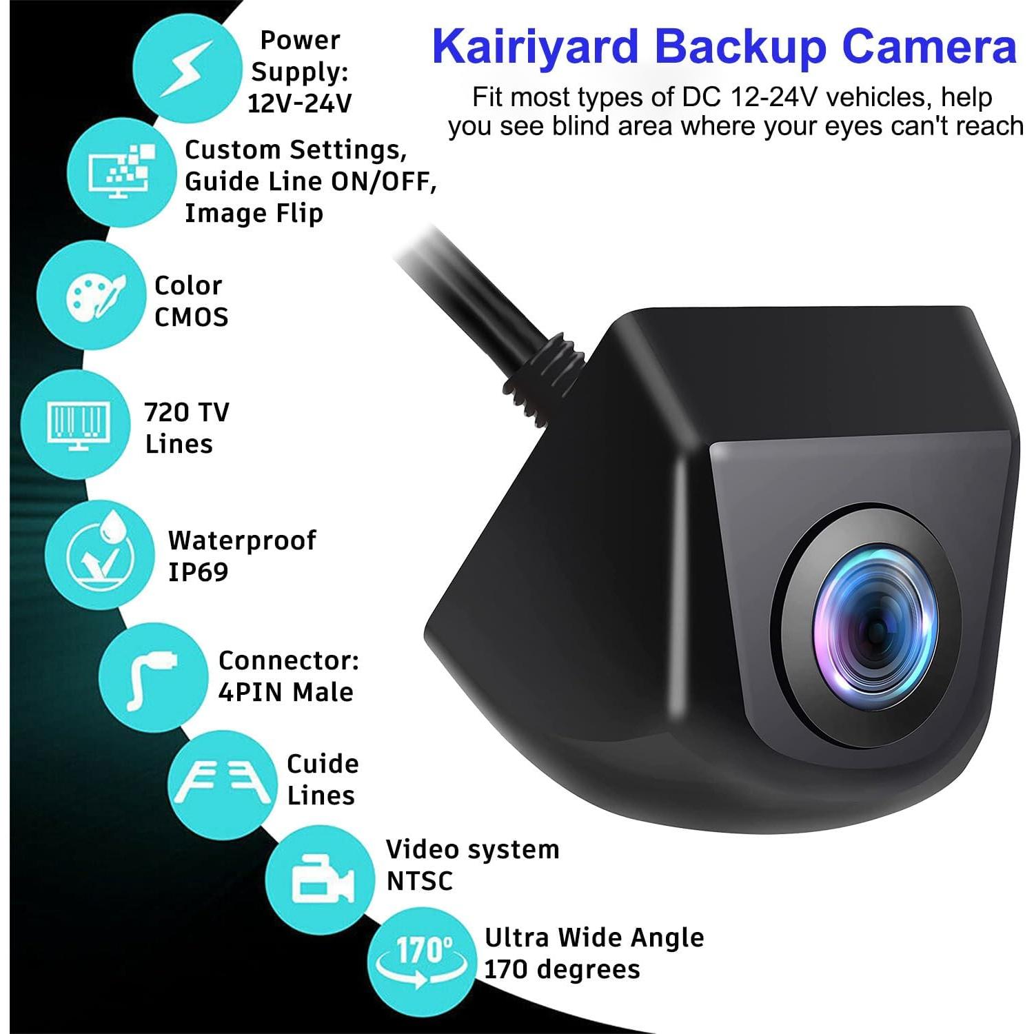 Cámara de Respaldo Kairiyard HD 170° Impermeable para Autos