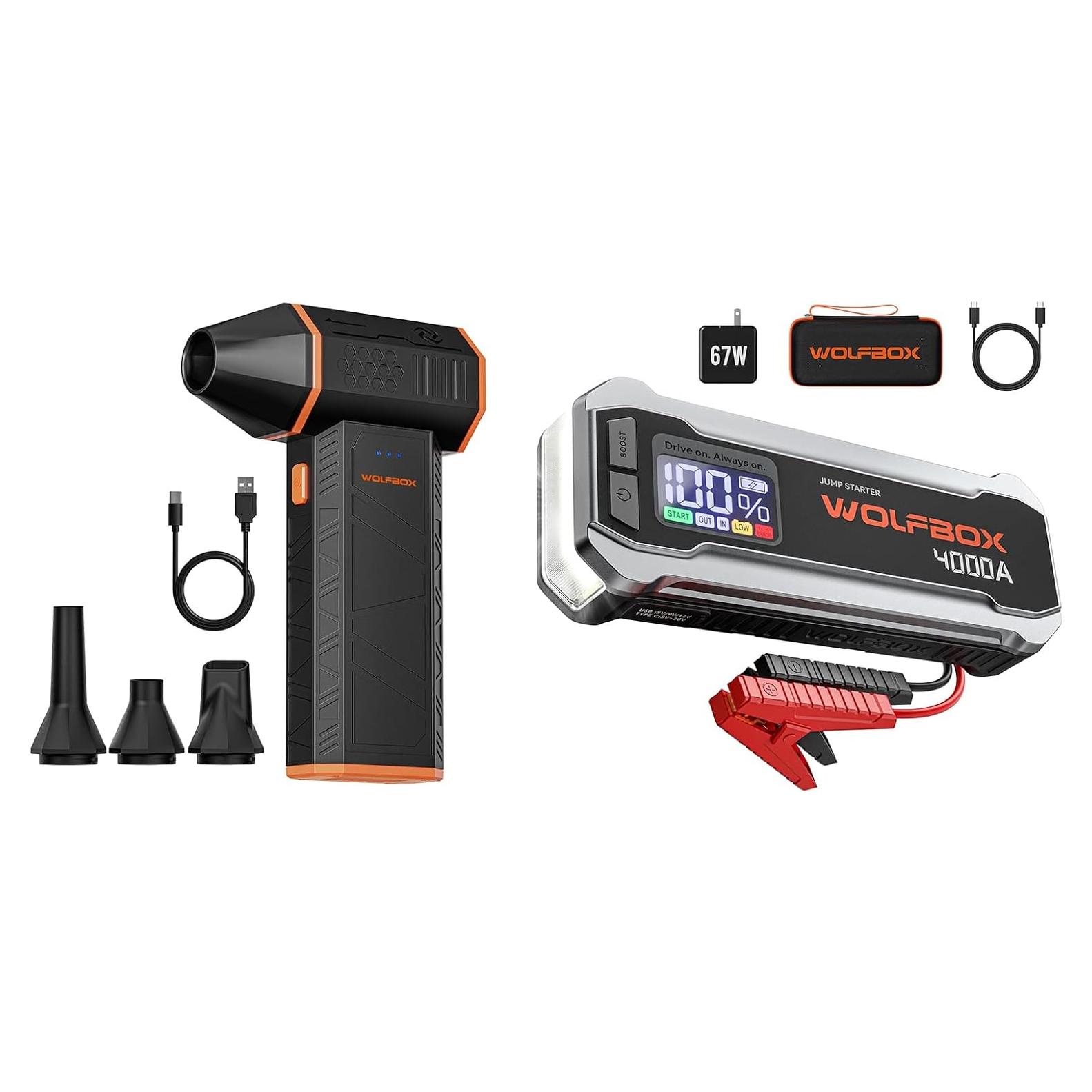 Arrancador de Batería WOLFBOX 4000A 24000mAh + Soplador 110000RPM