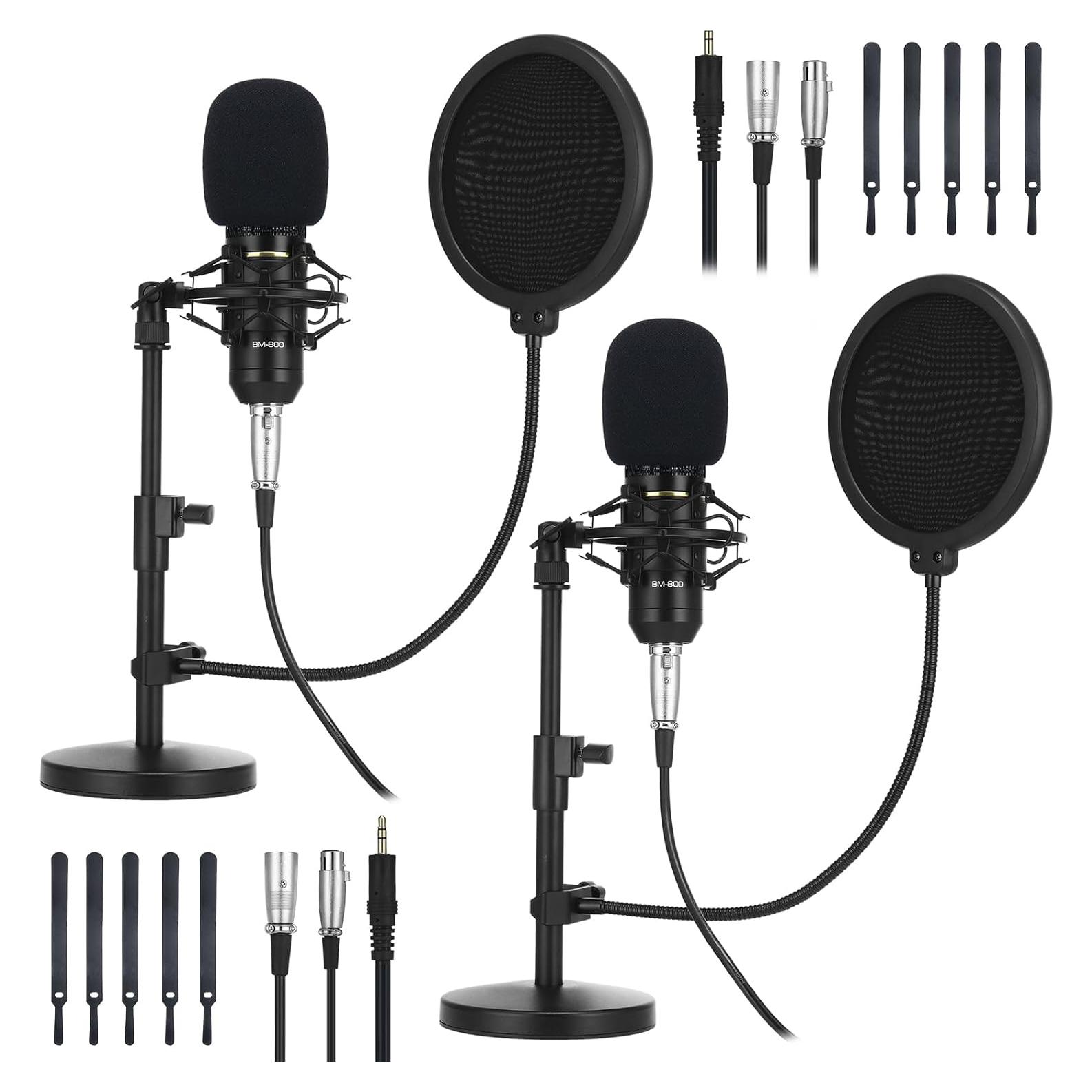 Kit de Micrófono de Condensador XLR Sherr - 2 Piezas, Soporte y Accesorios