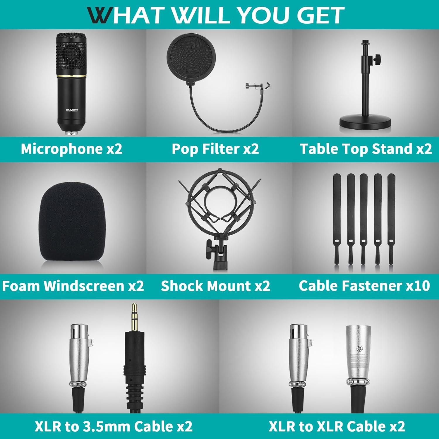 Kit de Micrófono de Condensador XLR Sherr - 2 Piezas, Soporte y Accesorios