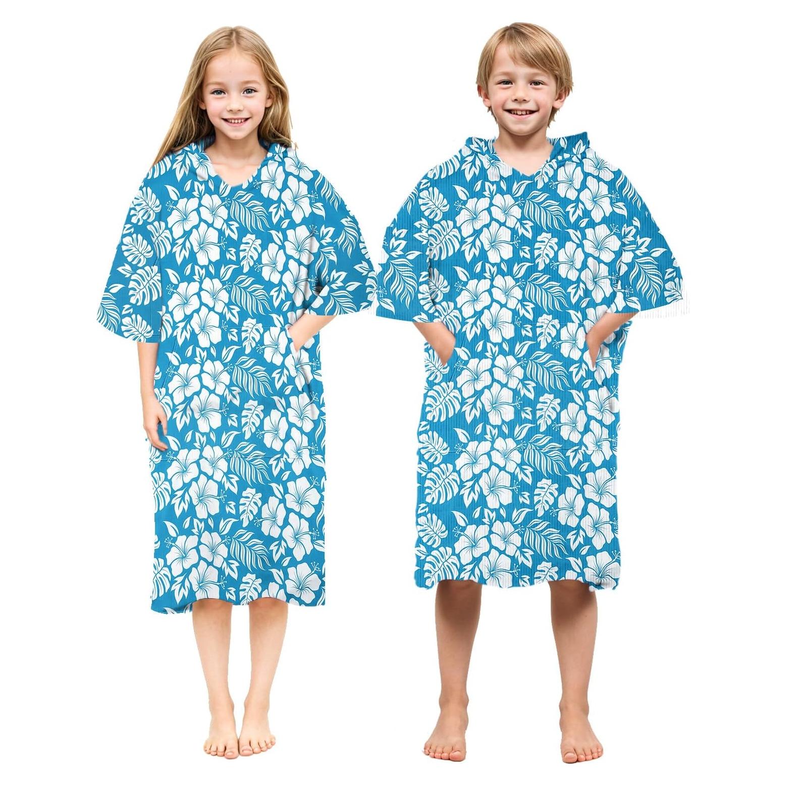 Poncho de Surf Abahub Microfibra Secado Rápido S Flor Azul