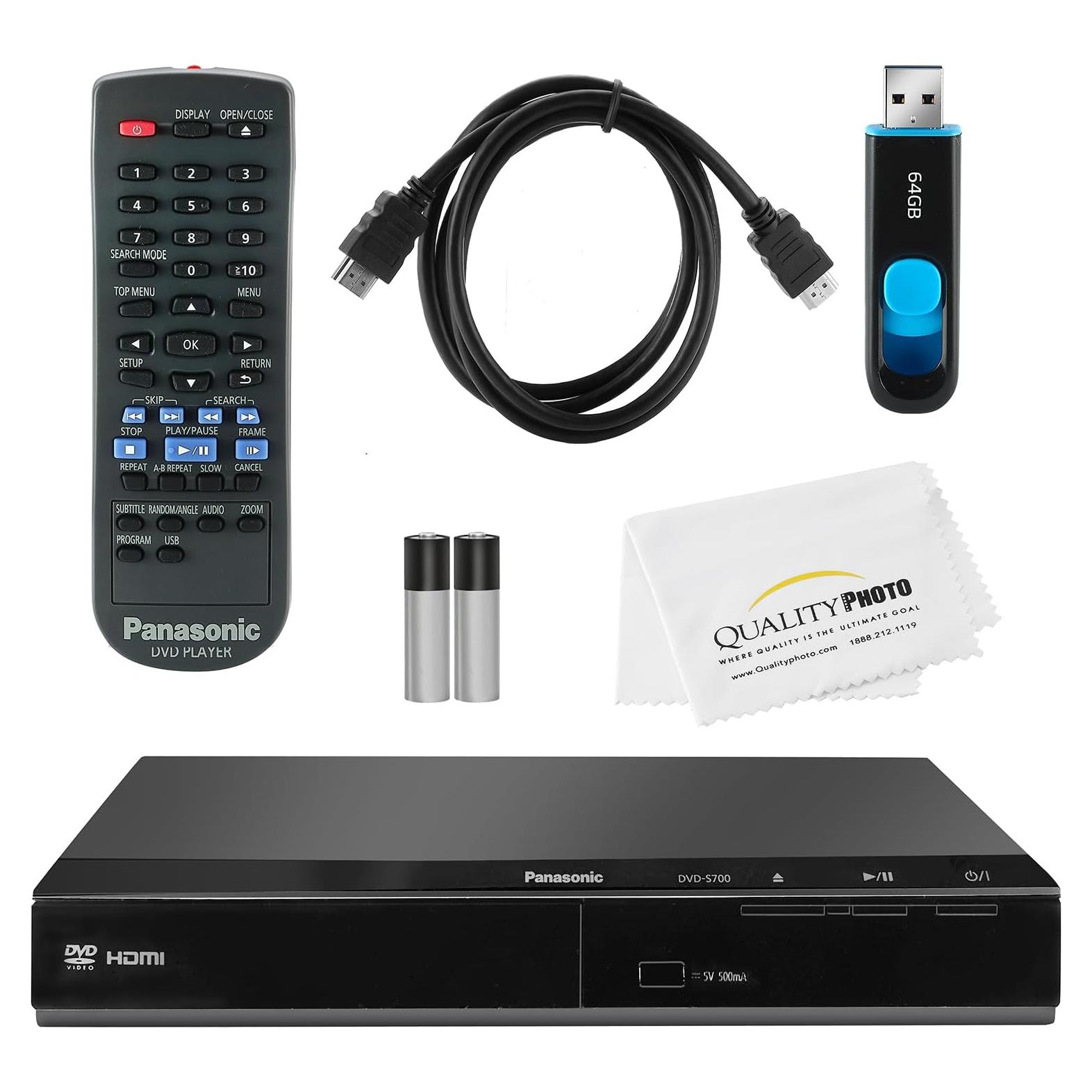 Reproductor de DVD Panasonic DVD-S700 + Control Remoto + Cable HDMI 4K + USB 64GB