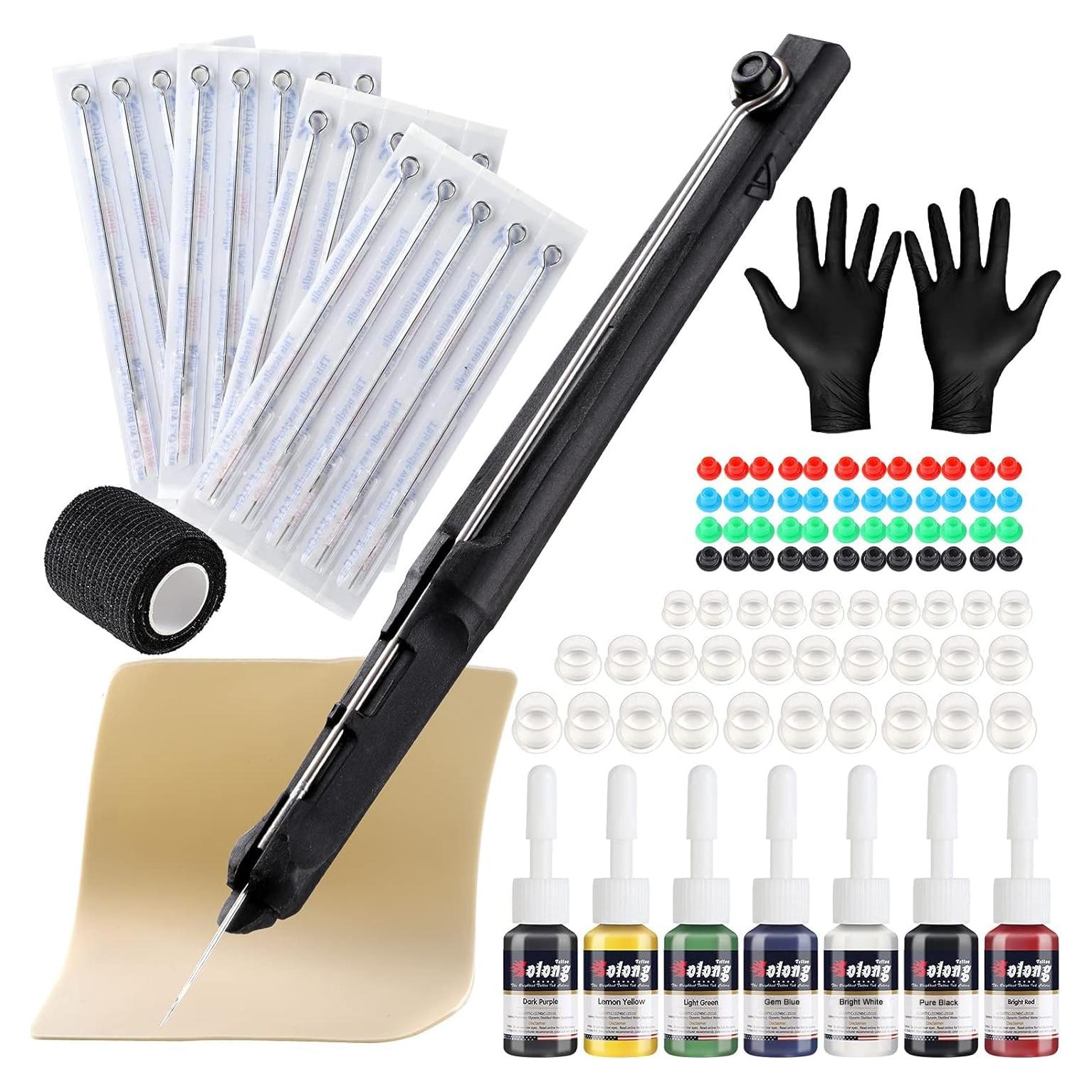 Kit de Tatuaje Hand Poke Solong con 20 Agujas y Tinta