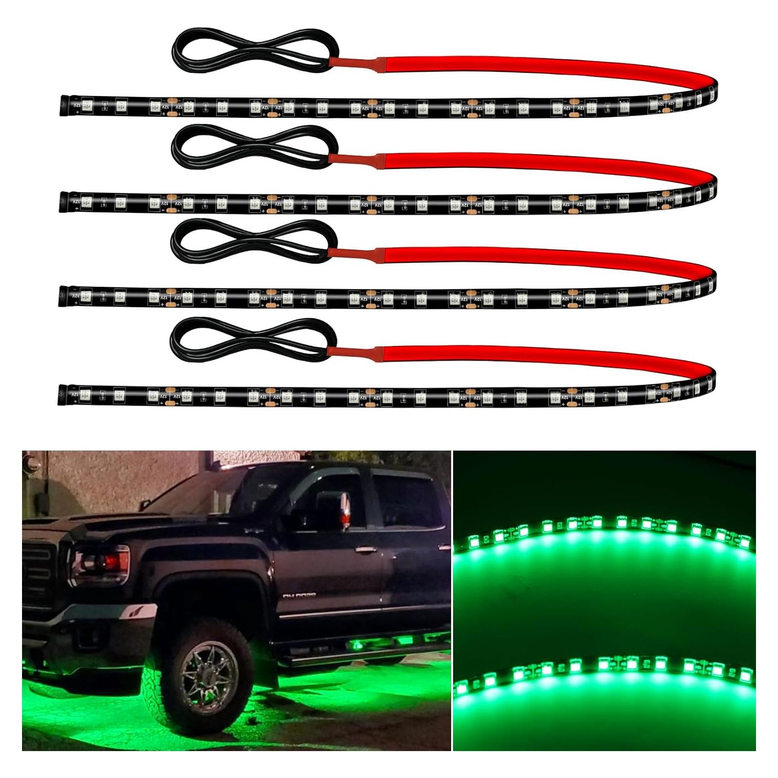 Tira de Luz LED Verde 12V Miisiya 4 Paquetes 60 cm Impermeable