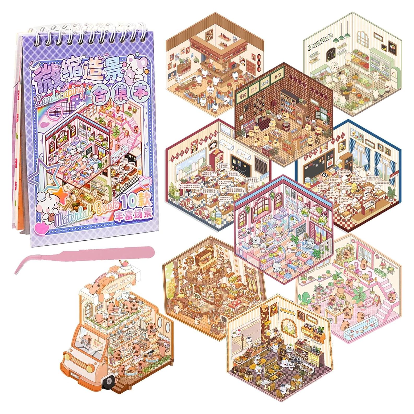 Libro de Stickers 3D DIY BROVITI - Mini Casa y Escenas Creativas