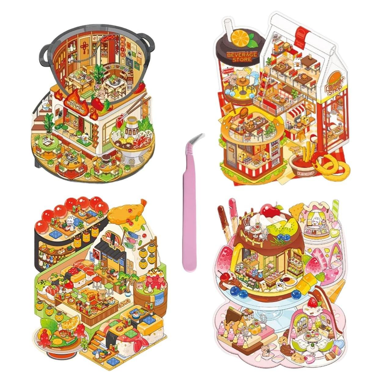 Pegatinas 3D DIY Affoto - 4 Sets de Escenas de Casa Kawaii