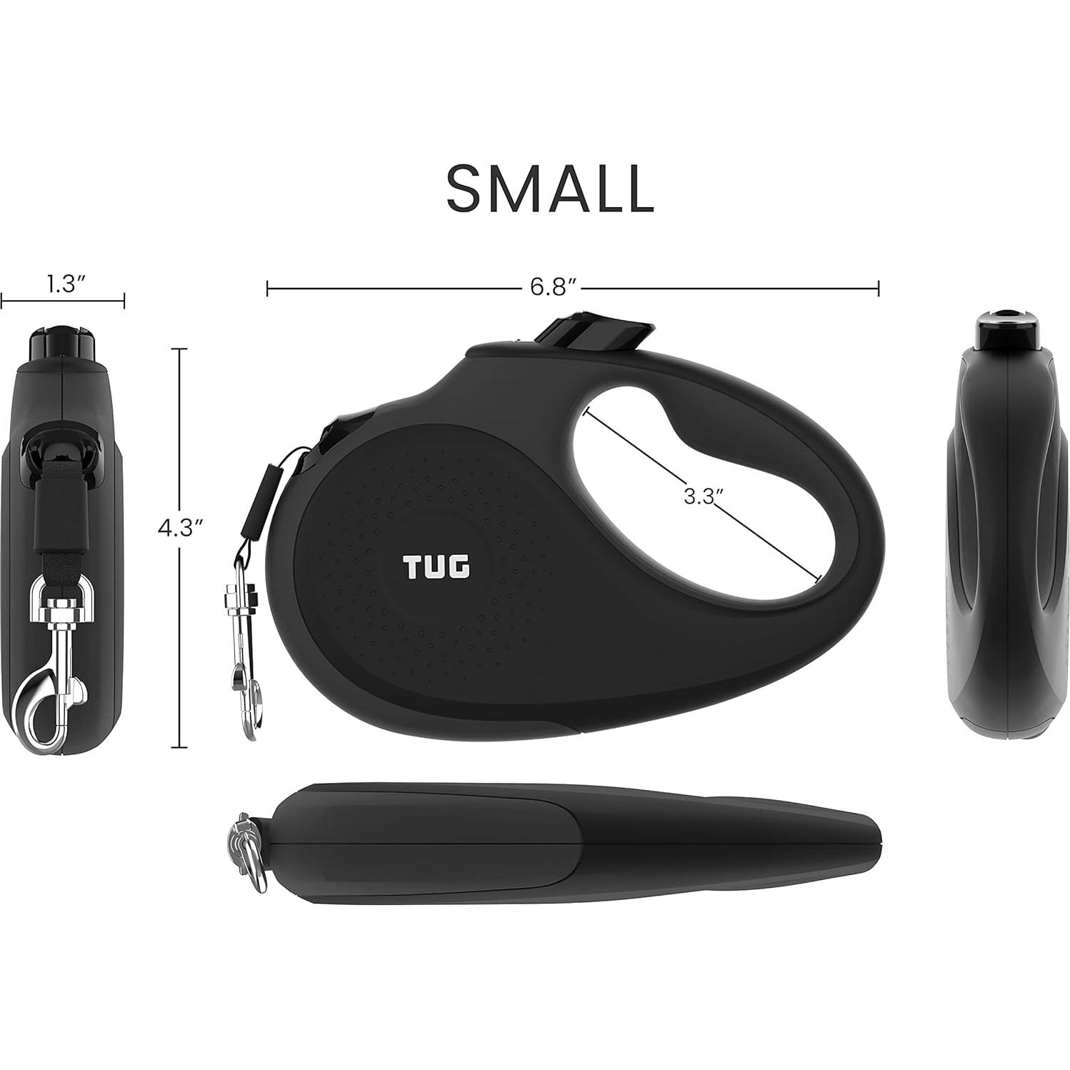 Correa Retráctil para Perros Tug 4.88 m Antideslizante Pequeña Negra/Gris