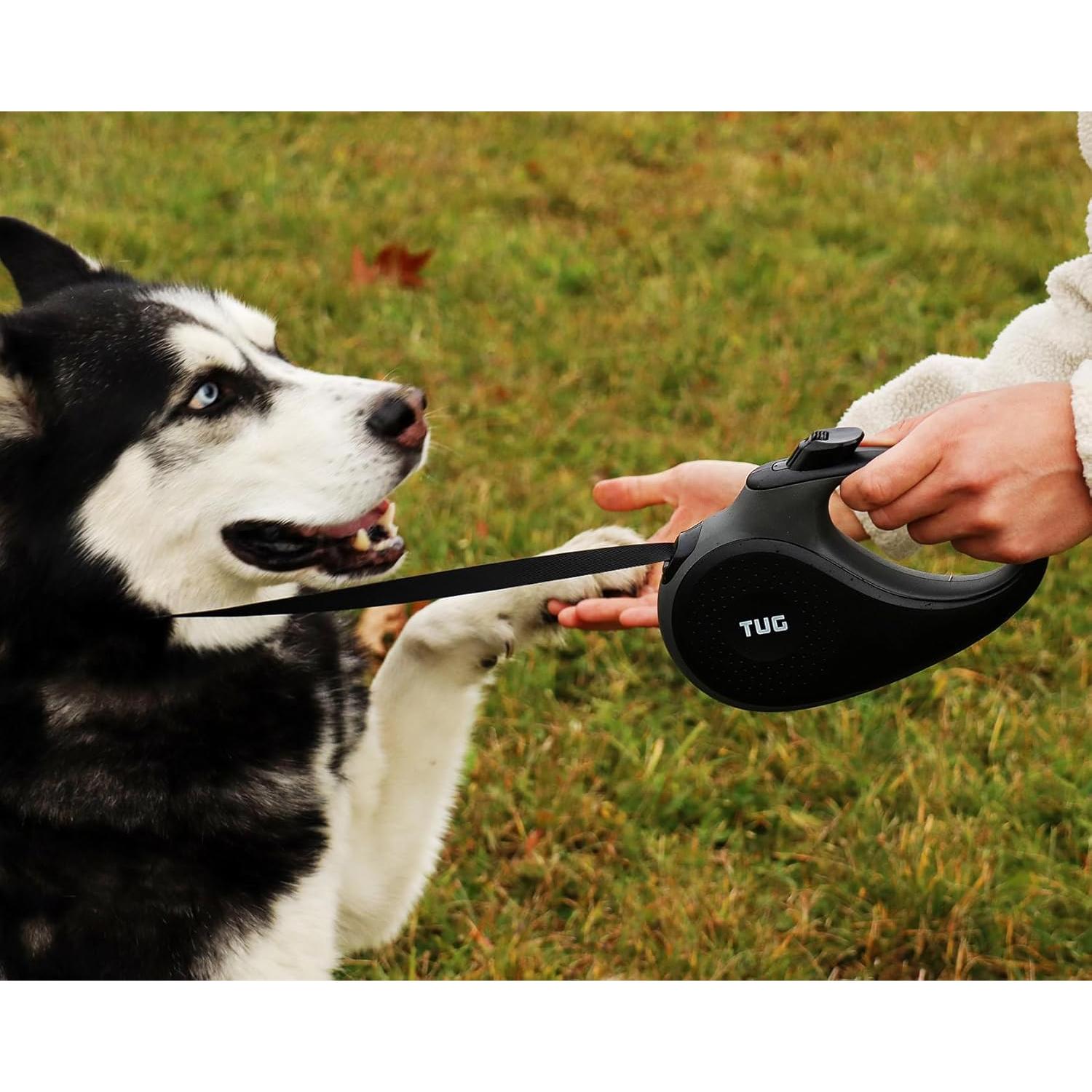 Correa Retráctil para Perros Tug 4.88 m Antideslizante Pequeña Negra/Gris