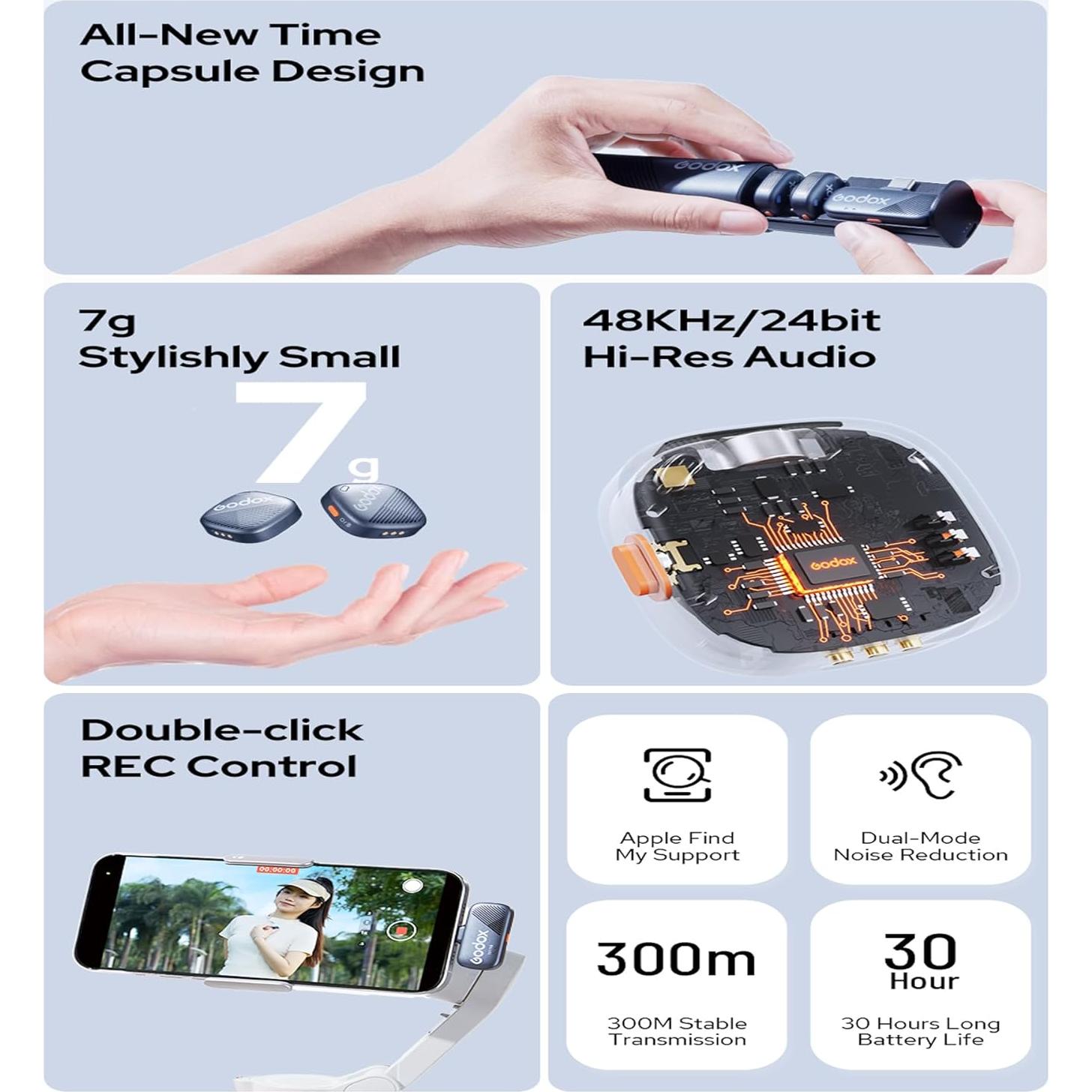 Micrófono Lavalier Inalámbrico Godox Cube-SL Kit2 30H