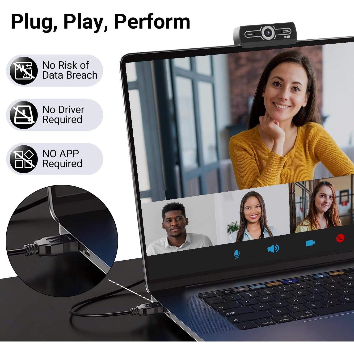 Cámara Web HD 2K Diccik con Micrófono y Corrección de Luz