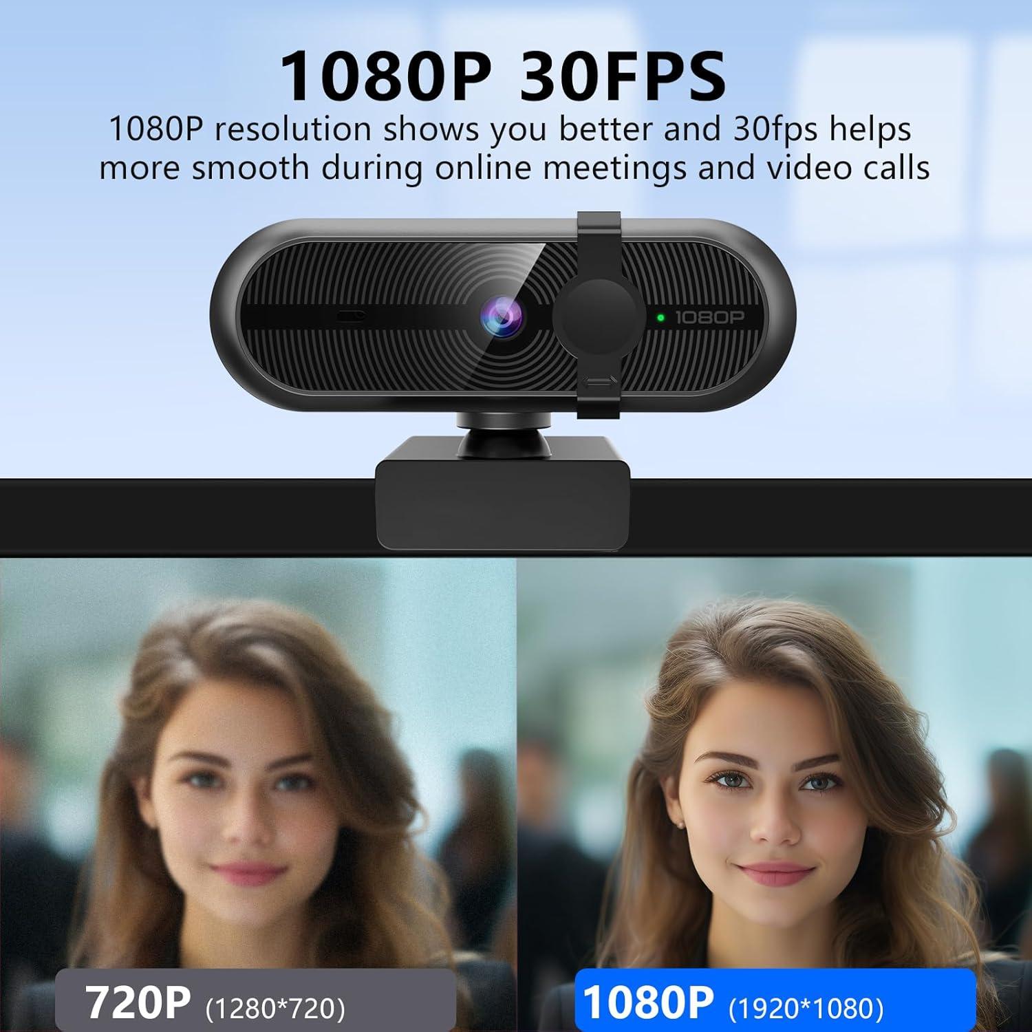 Cámara Web 1080P MOERTEK con Micrófono y Cubierta de Privacidad