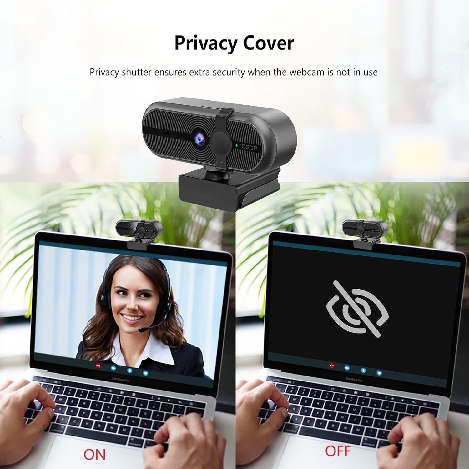 Cámara Web 1080P MOERTEK con Micrófono y Cubierta de Privacidad