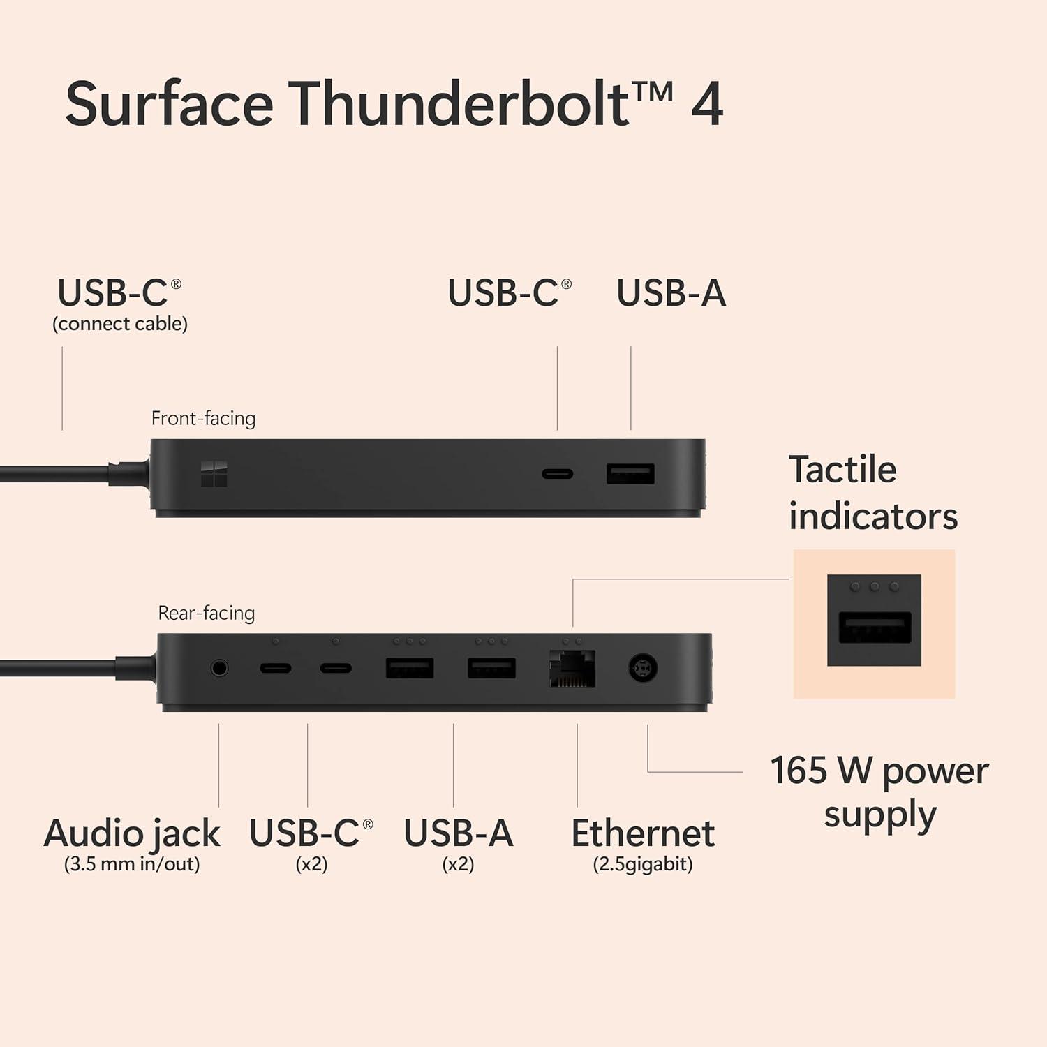 Dock Thunderbolt 4 Microsoft Surface - Estación Acoplamiento 2 Monitores 4K