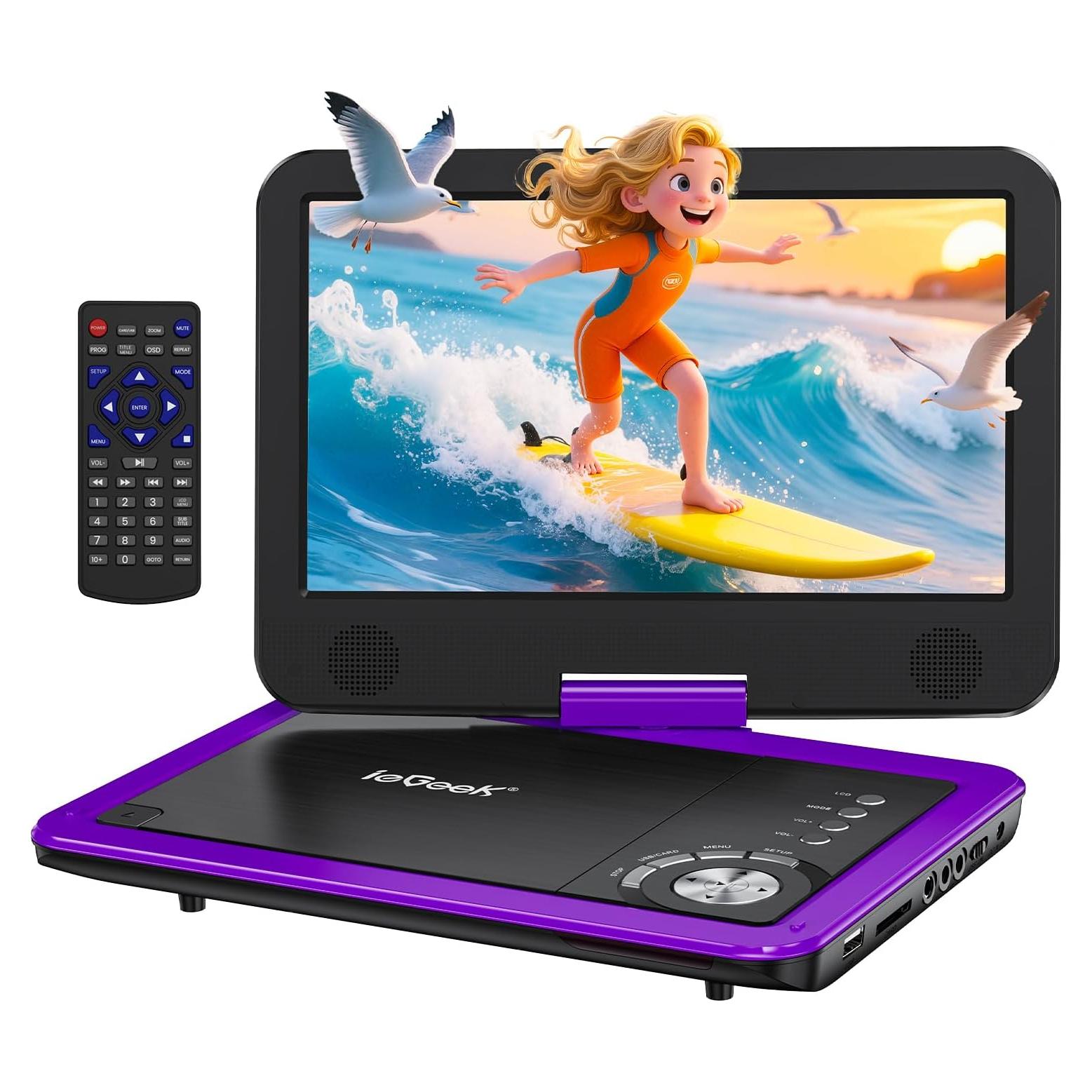Reproductor de DVD Portátil ieGeek 12.5" HD 5H Batería USB SD