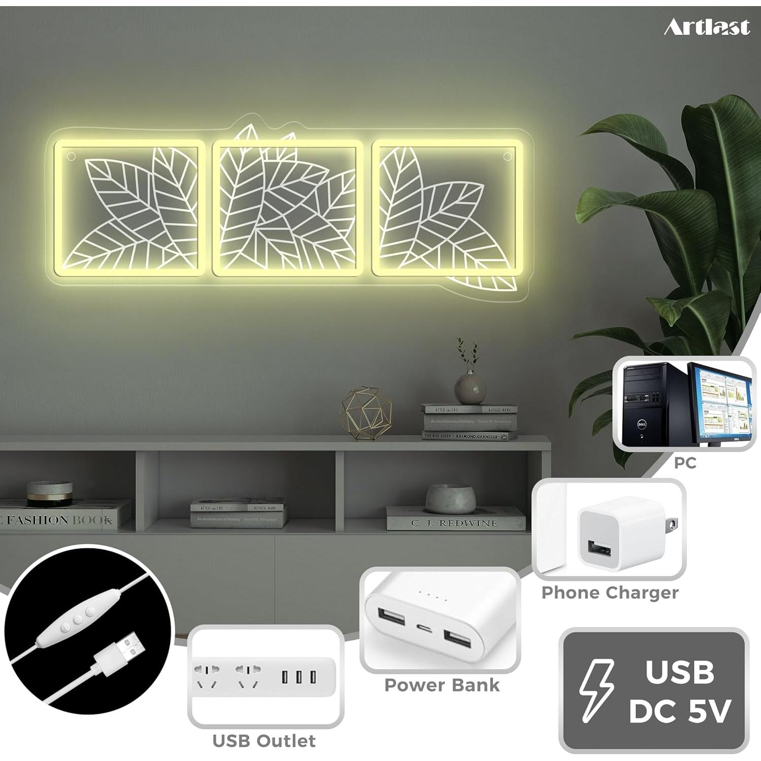 Luz de Neón Hoja de Macramé Artlast 43.7x16.9cm LED USB