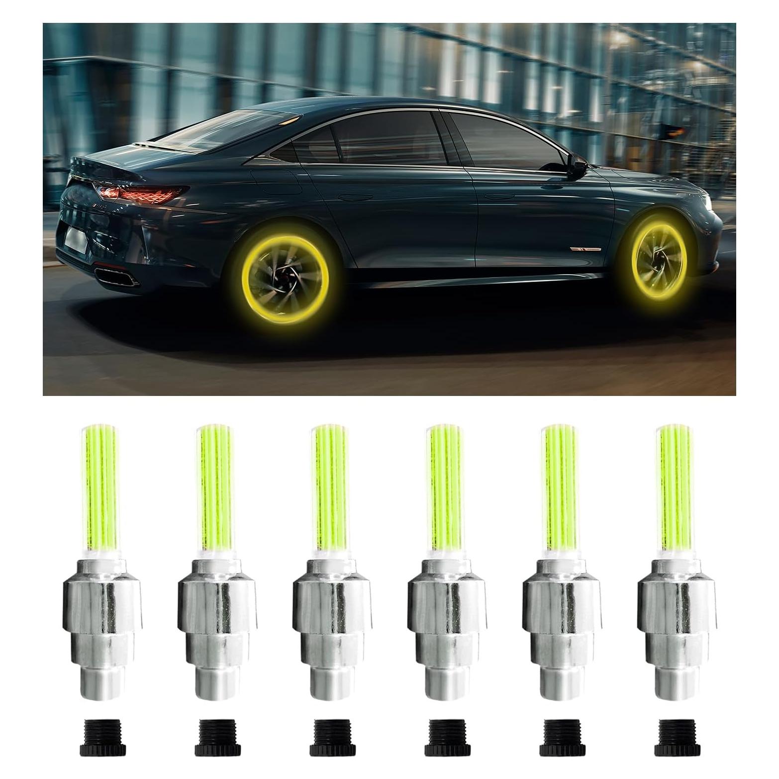 6 Luces LED para Ruedas Dickno - Tapa de Válvula Amarillo