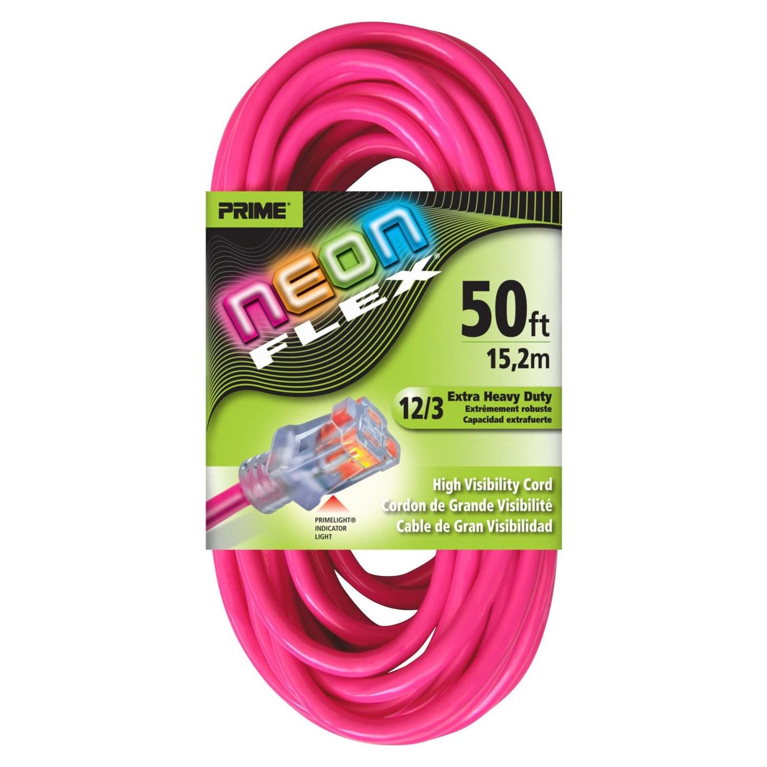 Cable de Extensión Prime Wire 15.24m 12/3 SJTW Rosa Neón